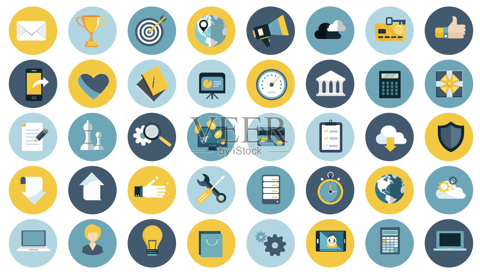 商业,管理,财务和技术图标设置为网站和移动应用程序。平面向量插图图标素材