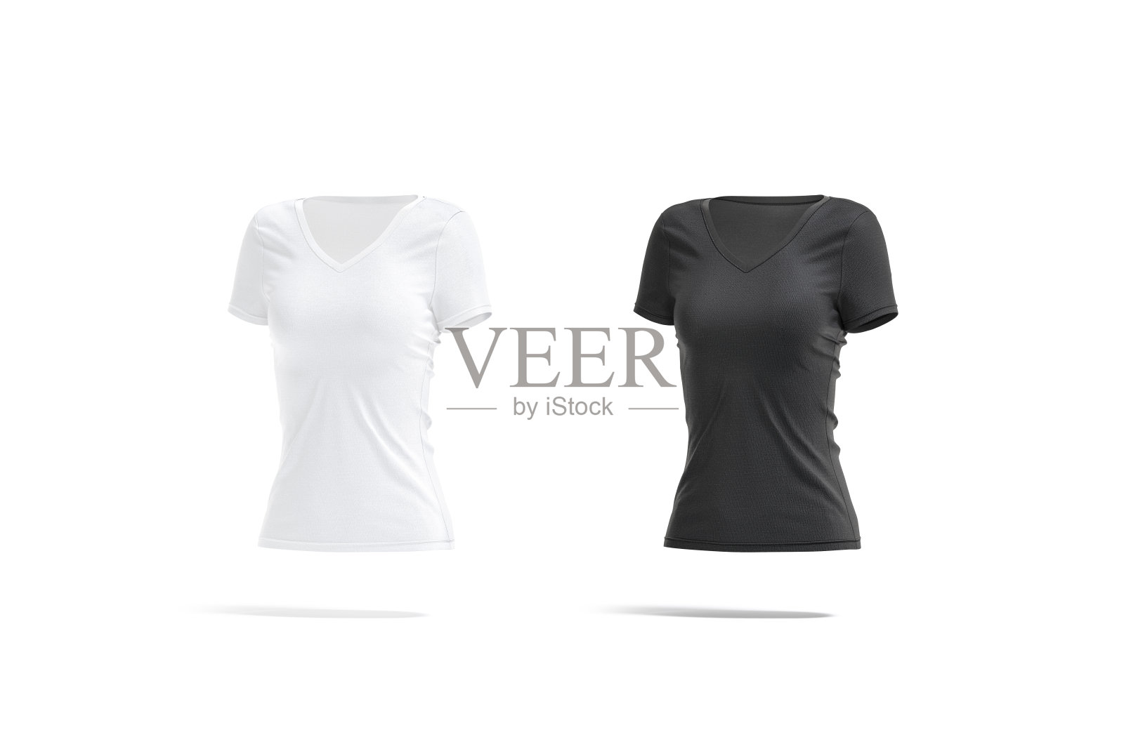 空白黑白女性修身t恤模型,侧视图照片摄影图片