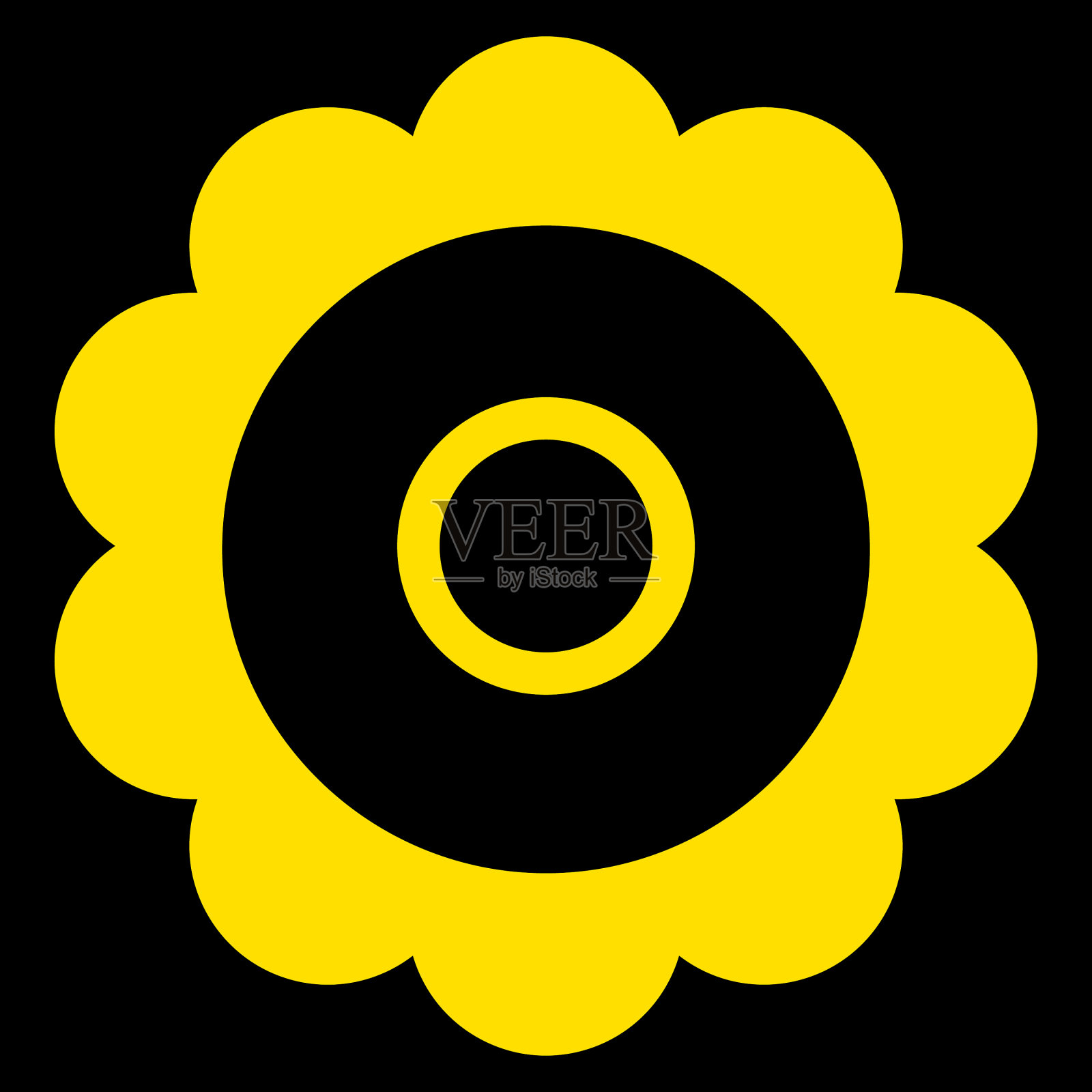 金色单瓣孤立的扁花在黑色上插画图片素材