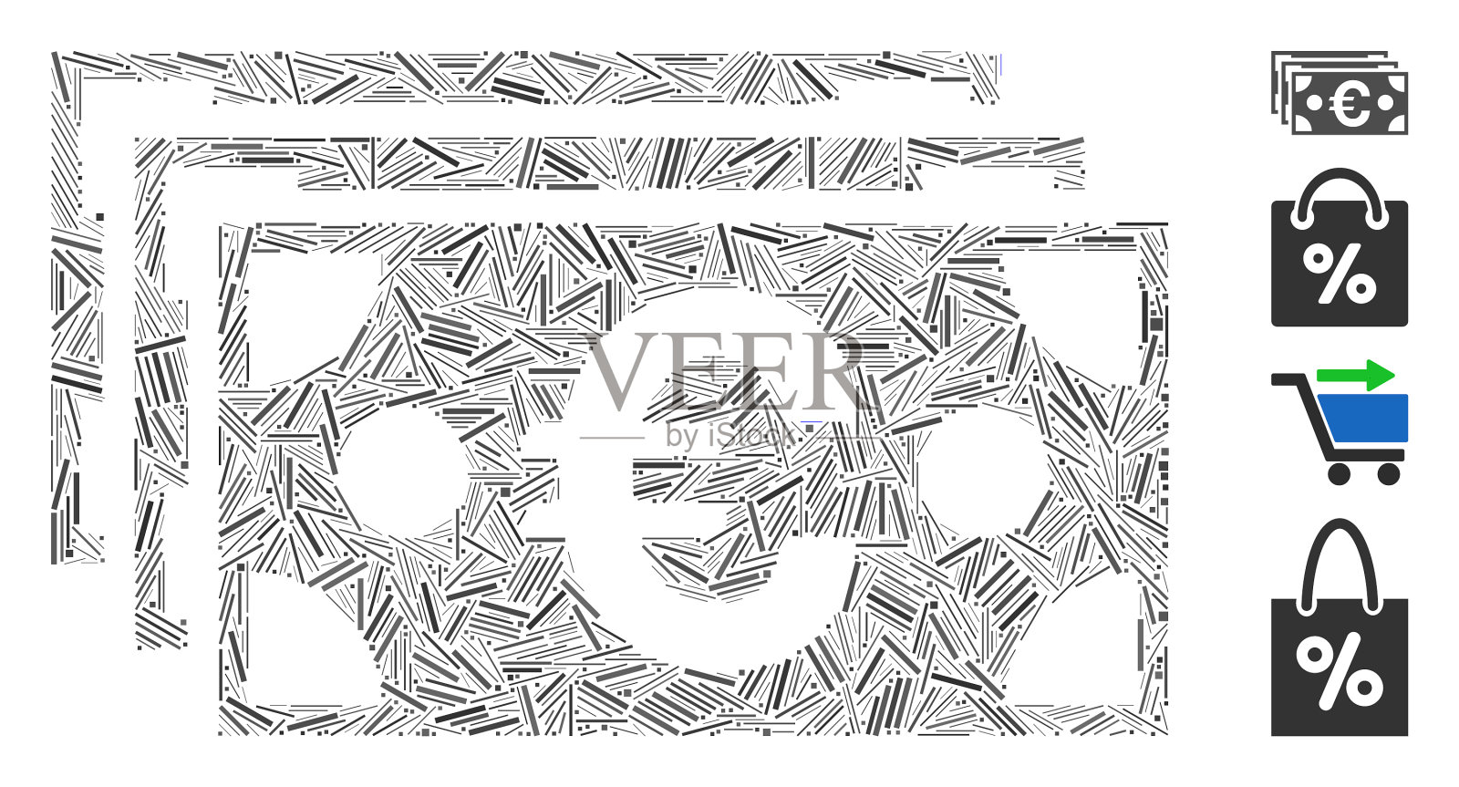线欧元纸币图标拼贴插画图片素材