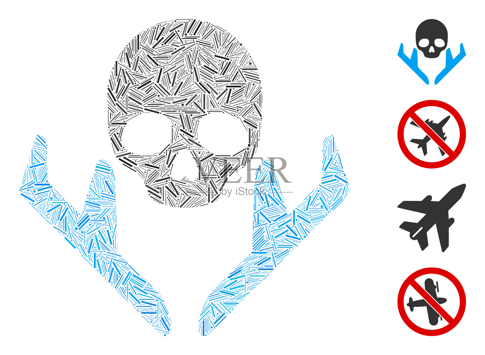 线凡人着陆飞机图标马赛克插画图片素材