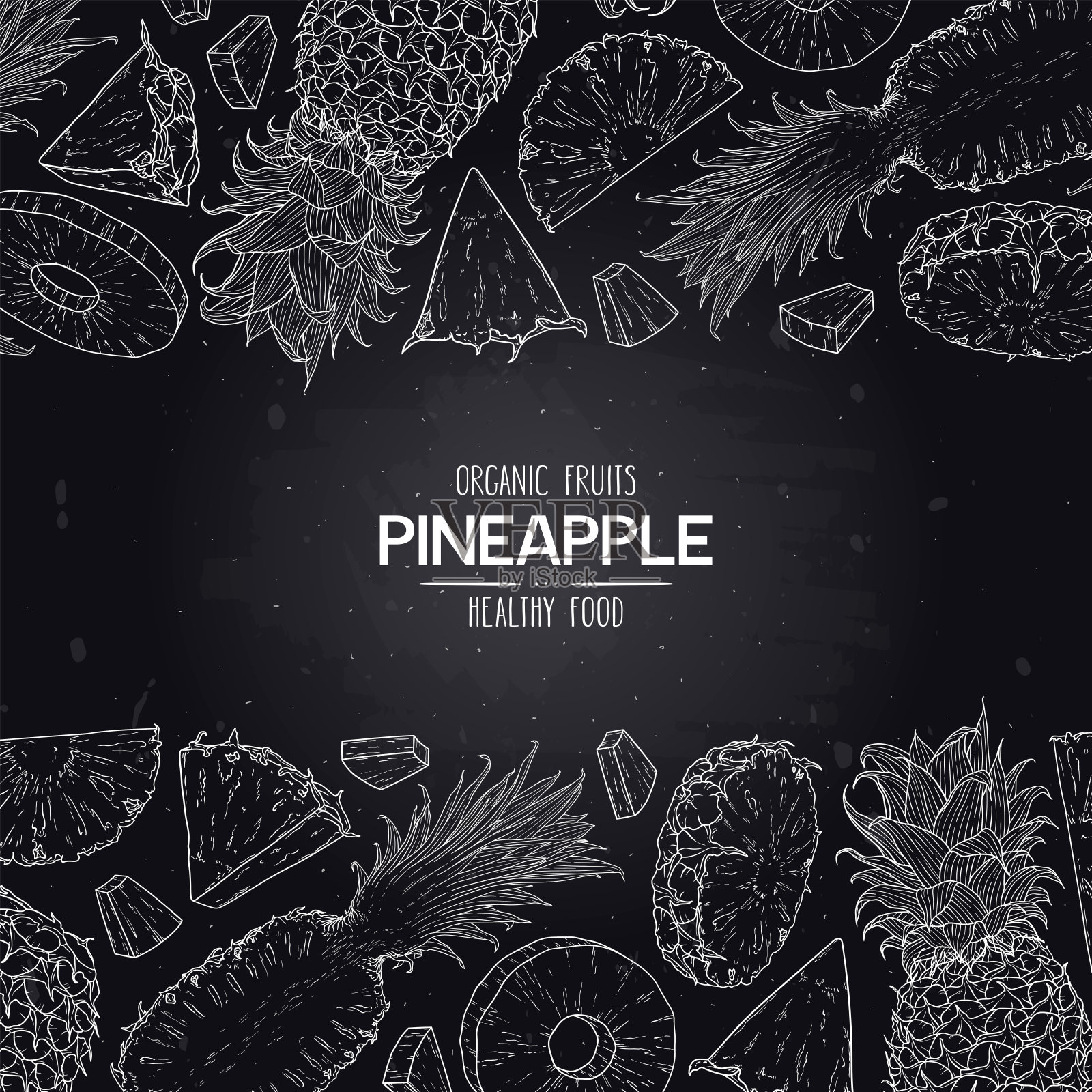 矢量黑板式框架有机菠萝整体,切片和半片插画图片素材