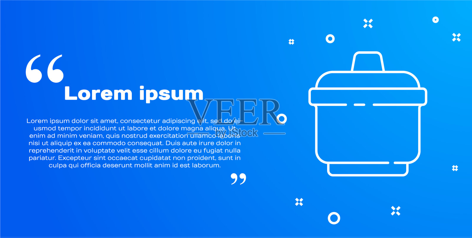 白色线烹饪锅图标孤立在蓝色插画图片素材