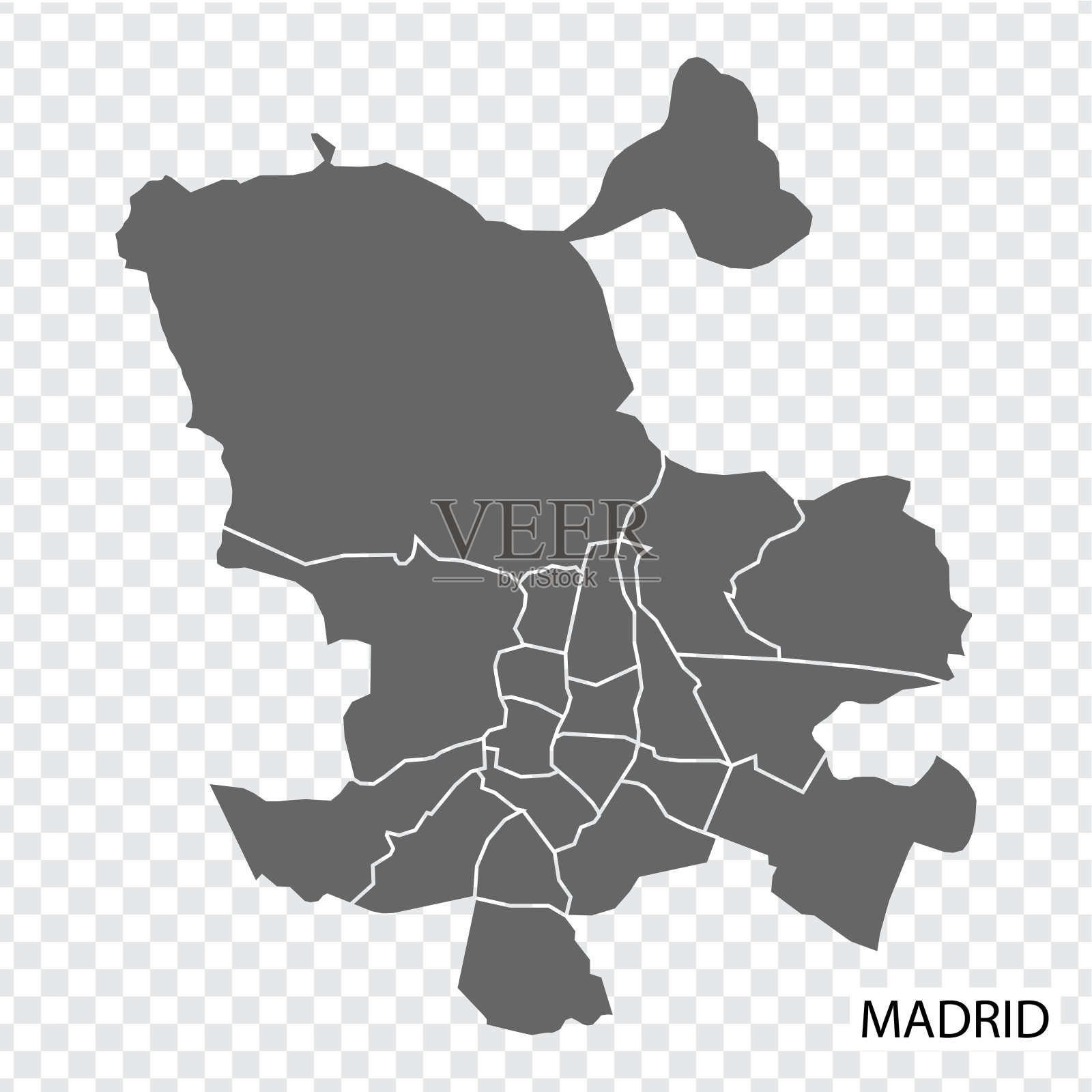 高质量的马德里地图是西班牙首都,带有边界的地区。马德里地图为您的网站设计,应用程序,用户界面。EPS10。插画图片素材