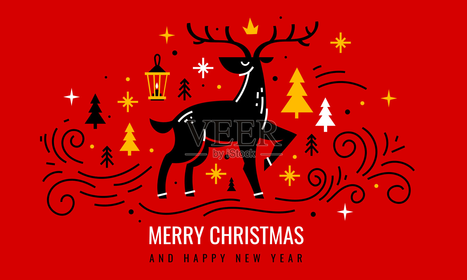 矢量线艺术插图的圣诞鹿装饰节日的元素插画图片素材