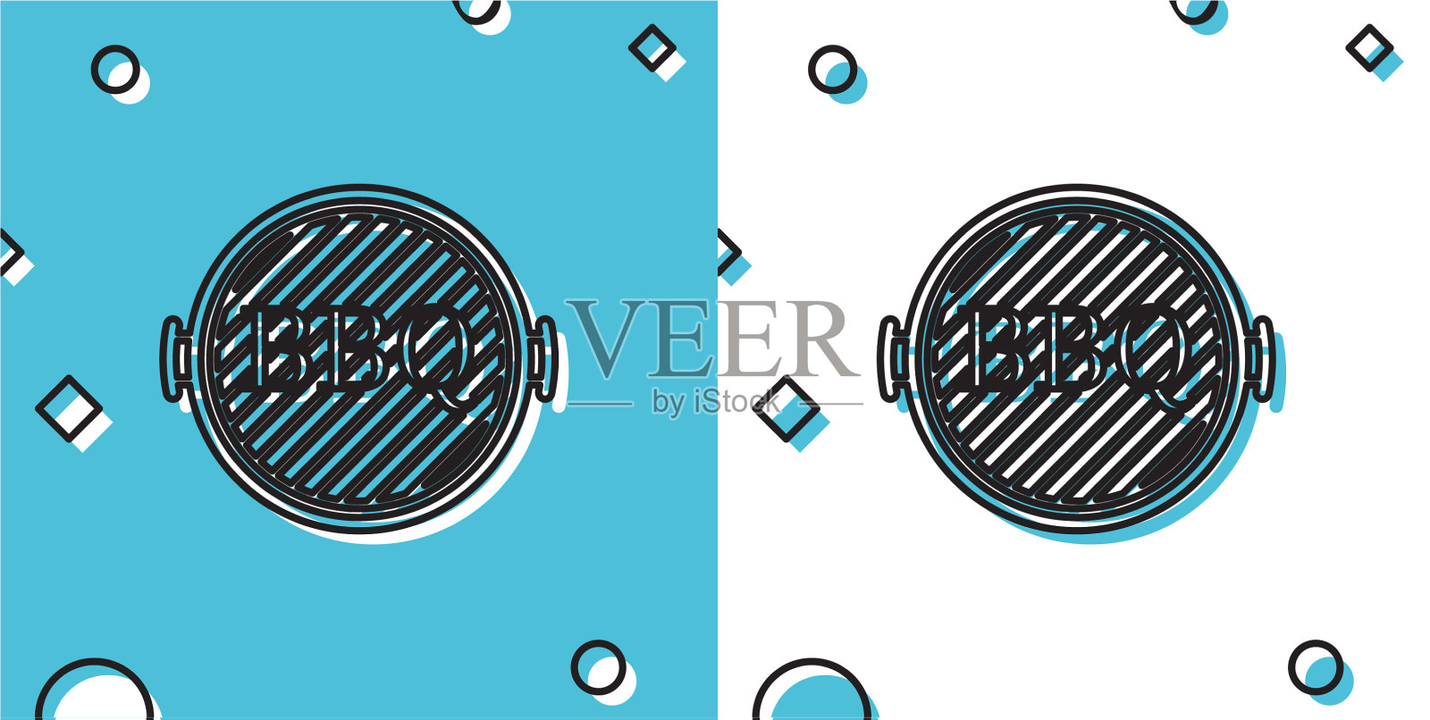 黑色烧烤架图标孤立在蓝色和插画图片素材