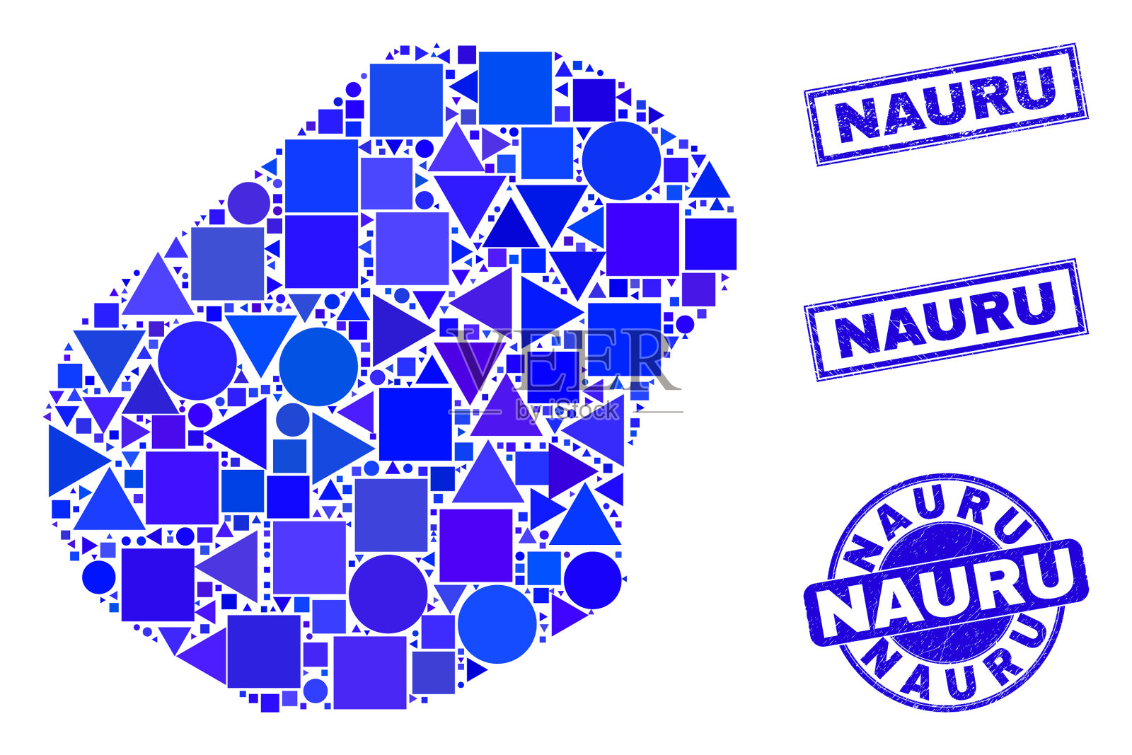蓝色几何马赛克瑙鲁地图和邮票插画图片素材