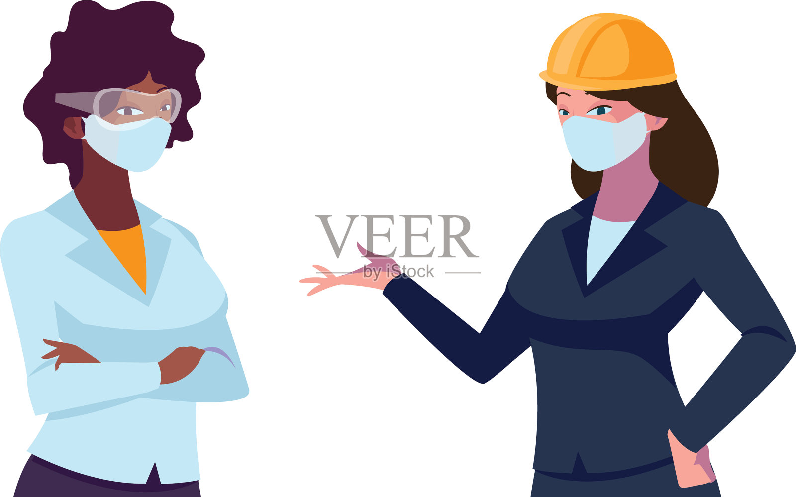 工业女工戴口罩插画图片素材