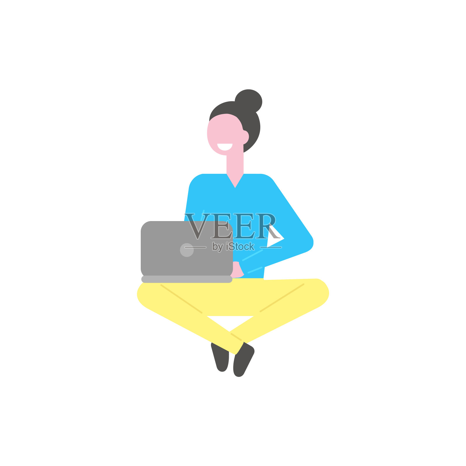 与笔记本电脑矢量孤立的人工作的女人插画图片素材