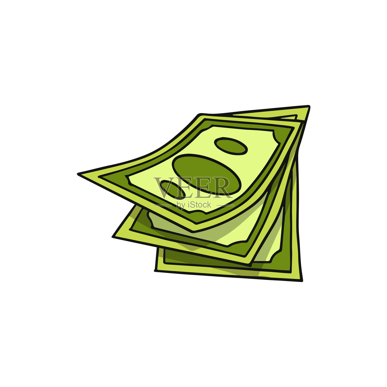 纸币现金矢量图。适合金融,银行或交易。纯色手绘风格插画图片素材