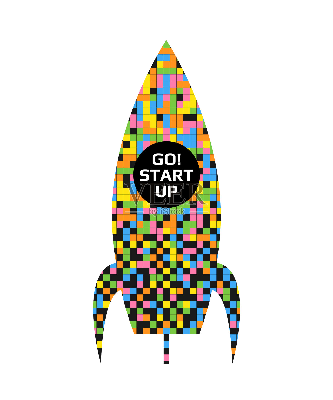 彩虹像素火箭标志上的白色背景设计元素图片