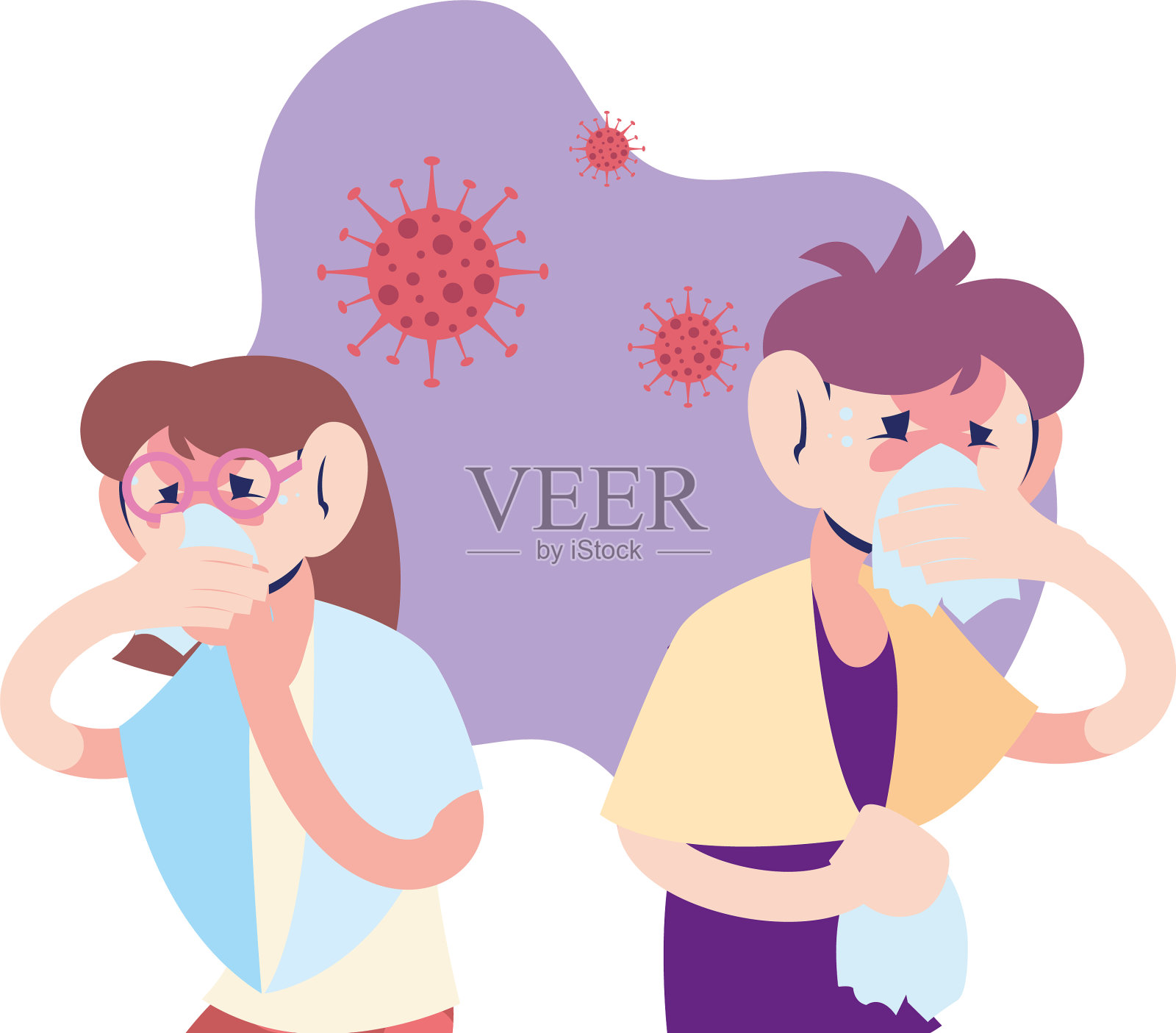 有病毒症状的年轻人插画图片素材