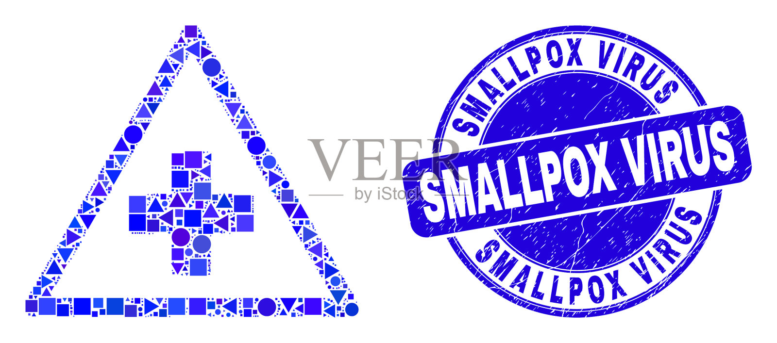 蓝色垃圾天花病毒图章和医学插画图片素材