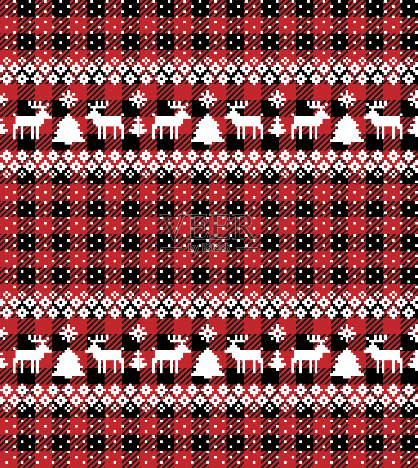 布法罗格纹的圣诞和新年图案。节日背景的设计和印刷插画图片素材