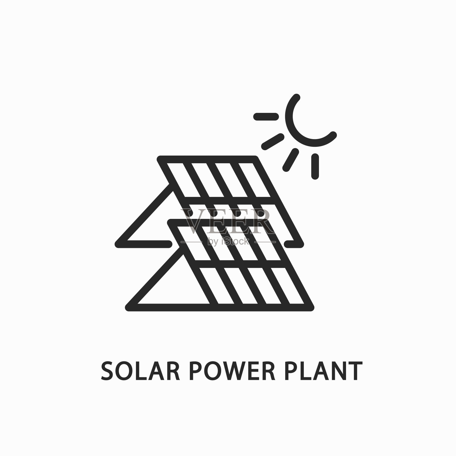 太阳能发电厂线平图标。矢量插图替代可再生能源。插画图片素材