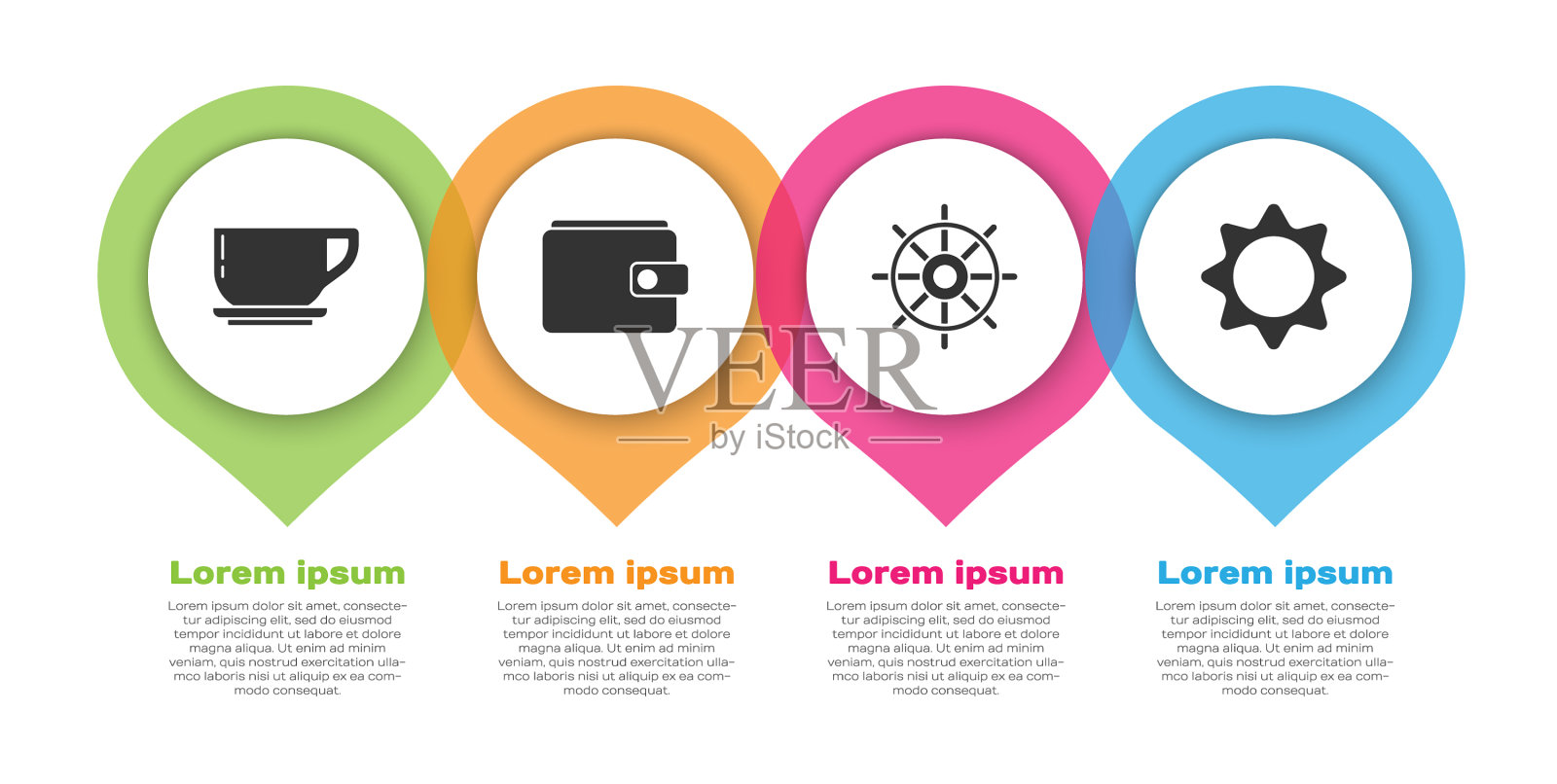 集咖啡杯、钱包、船、方向盘等图标素材