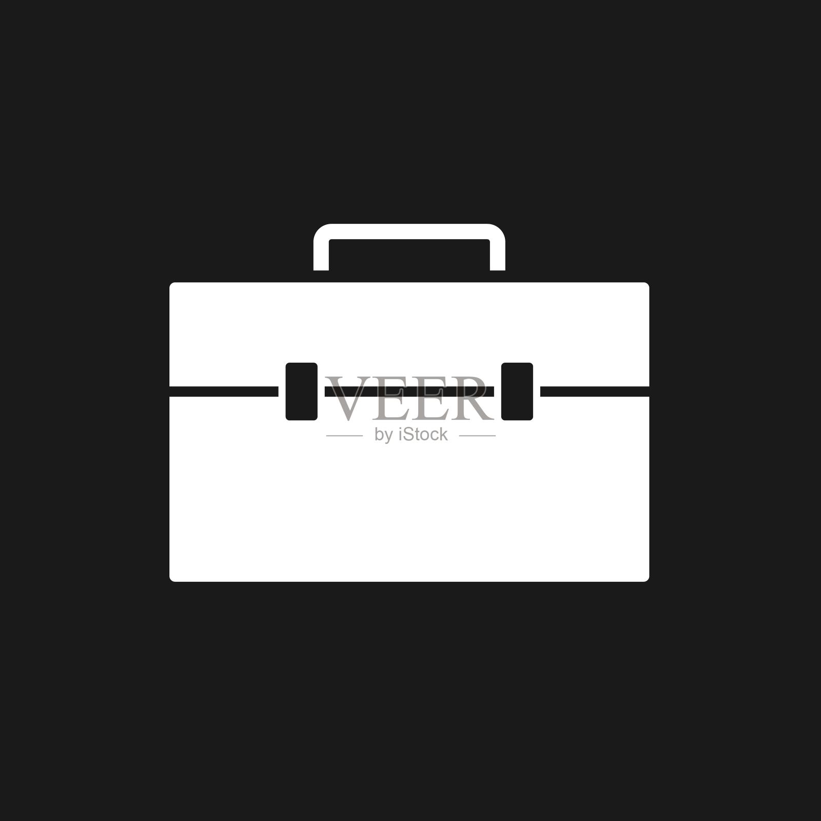 白色商务包图标孤立在黑色,扁平的风格。插画图片素材