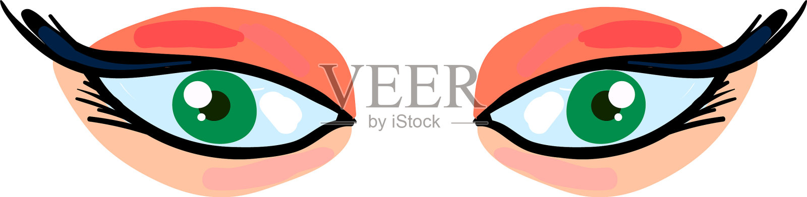 白色背景上的绿眼睛插画图片素材