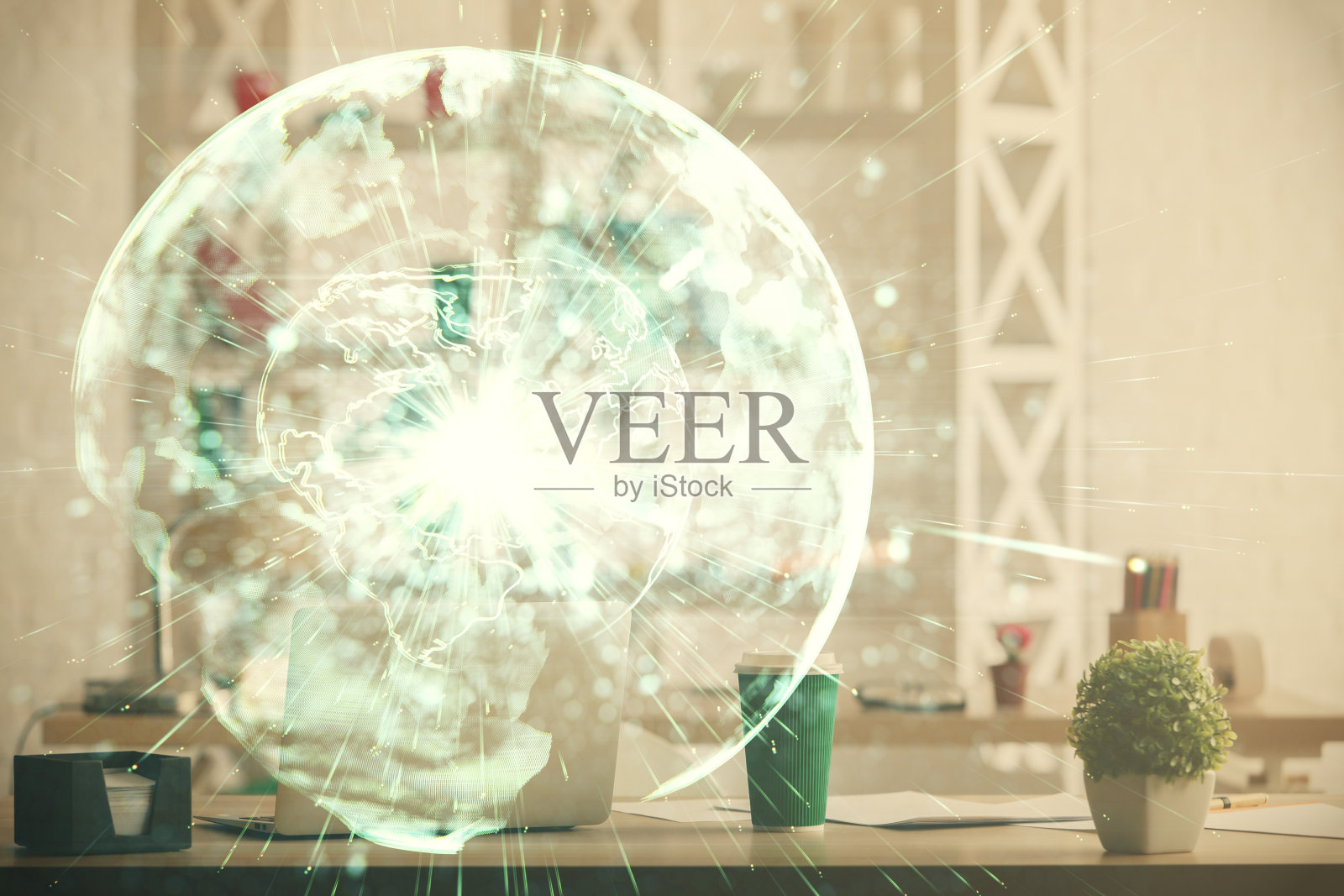 商业主题图与办公室内背景双重曝光。成功的概念照片摄影图片