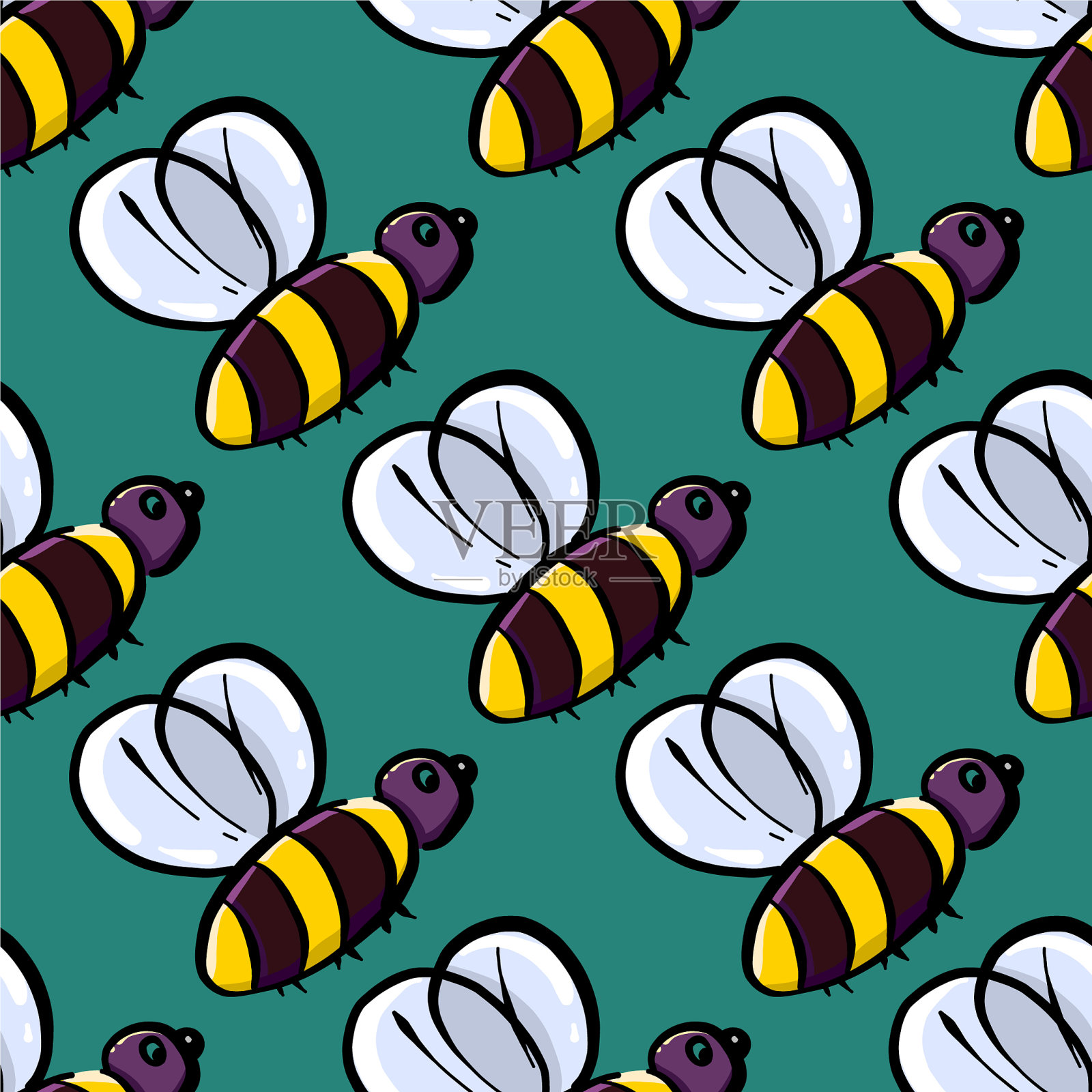 白色背景上的蜜蜂图案插画图片素材