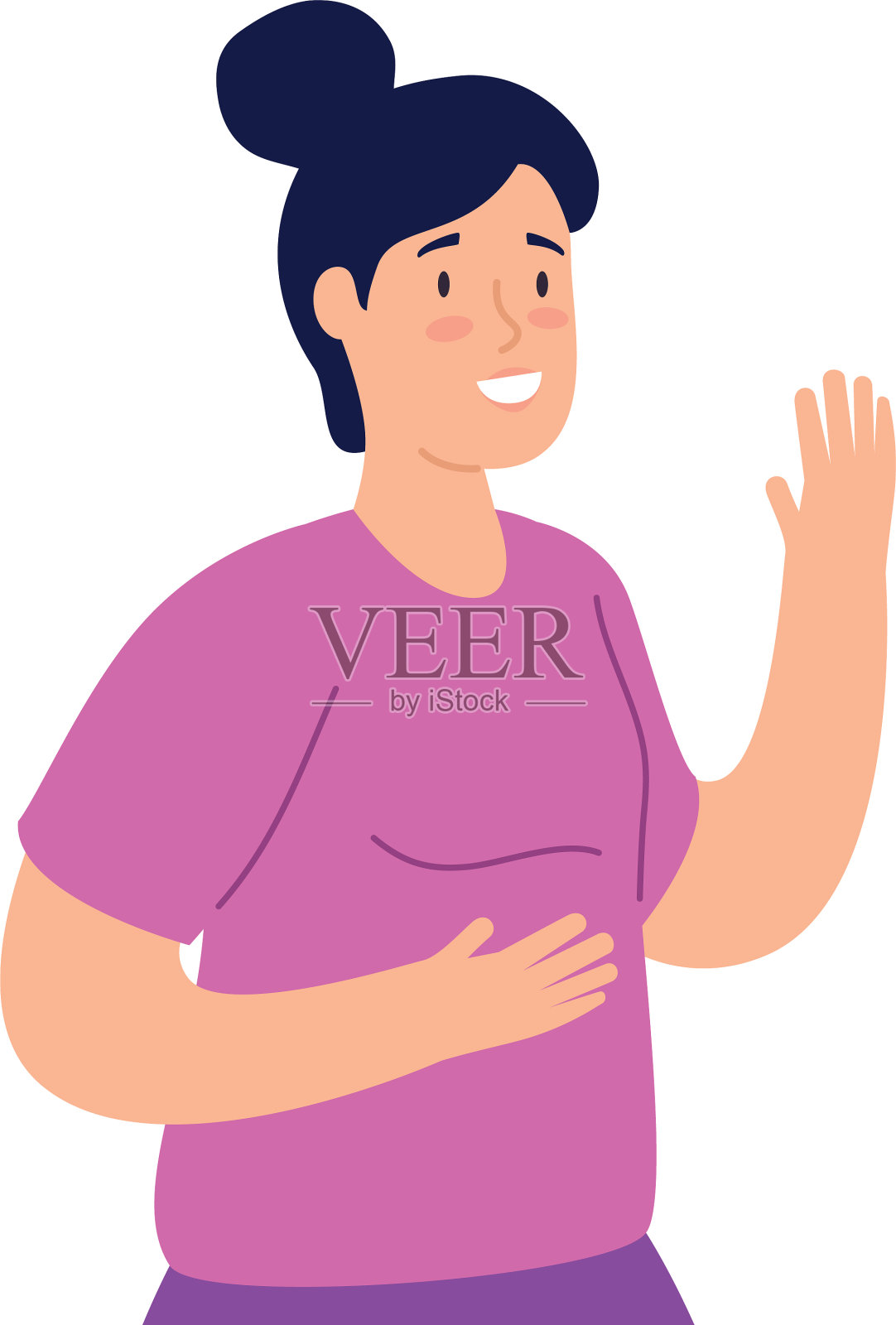 年轻女子在白色背景上挥手设计元素图片