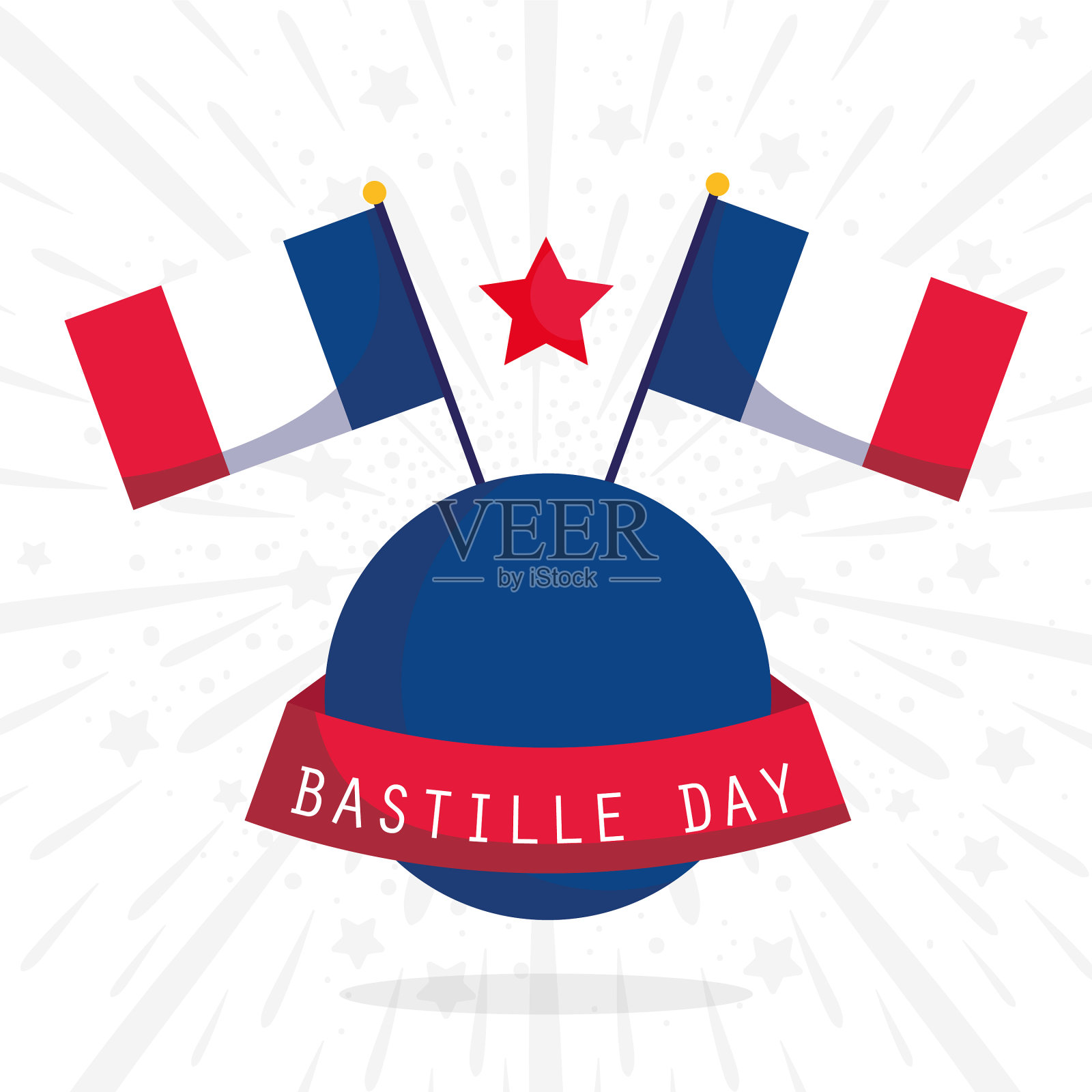 法国国旗上点缀着幸福的星星和丝带插画图片素材