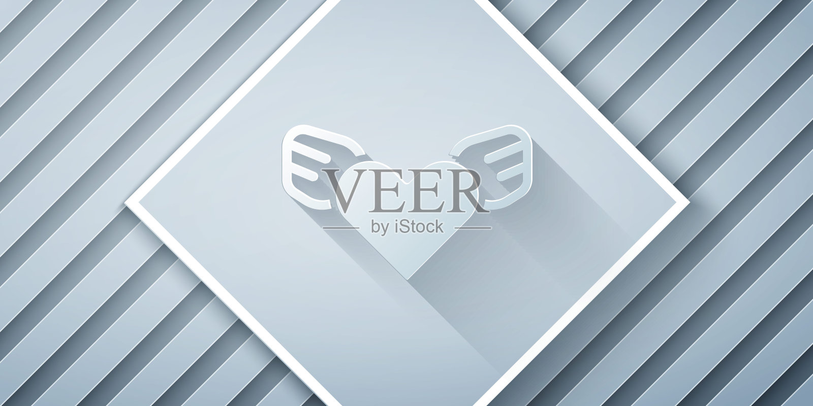 剪纸心脏与翅膀图标隔离在灰色背景。爱的象征。情人节。纸艺术风格。向量插画图片素材