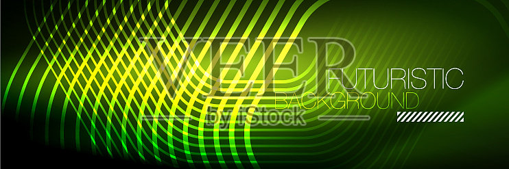 闪亮的霓虹灯线条,条纹和波浪技术插画图片素材