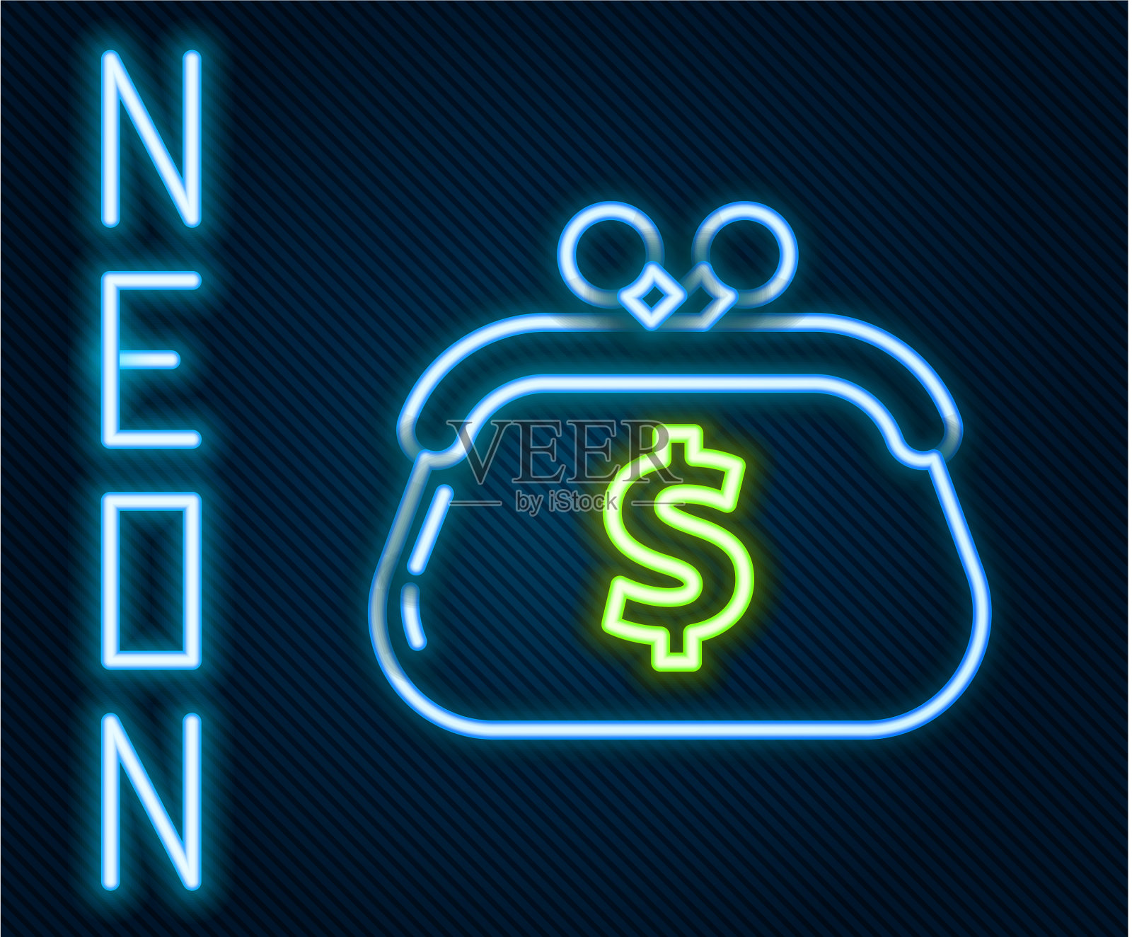 发光的霓虹线钱包与美元符号图标插画图片素材