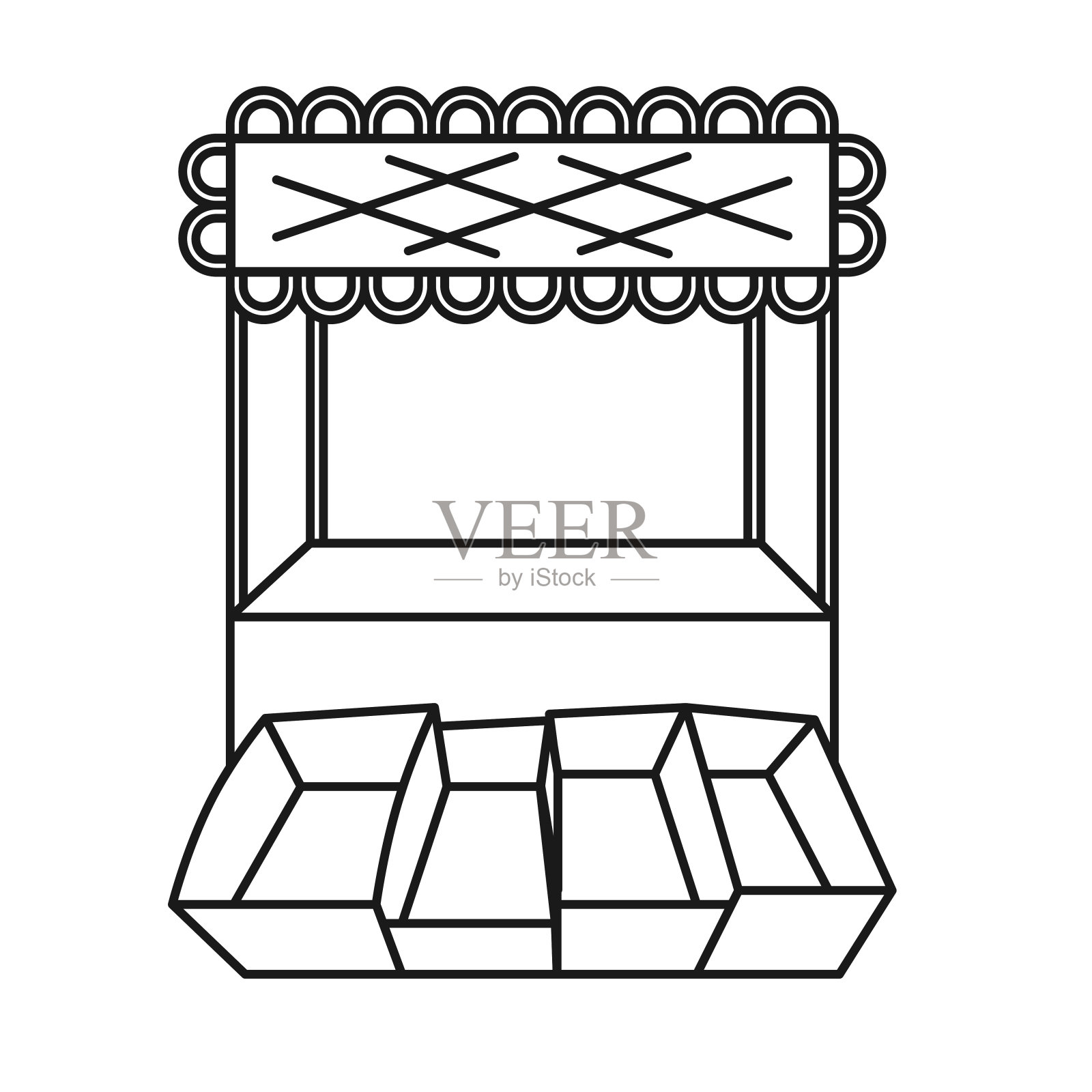 线条艺术黑白礼品摊插画图片素材