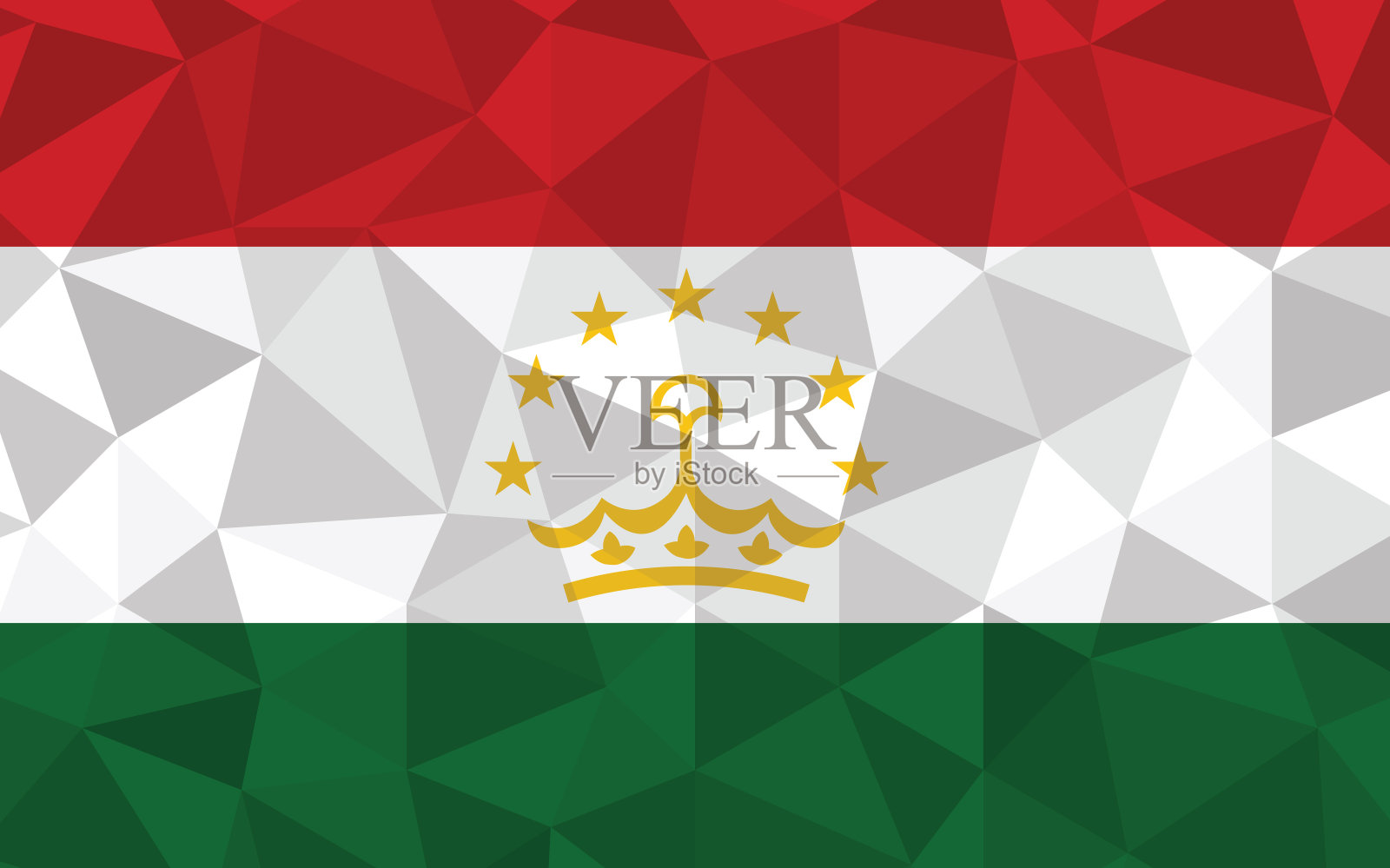 低聚塔吉克斯坦旗帜矢量插图。三角形的塔吉克斯坦国旗图形。塔吉克斯坦国旗是独立的象征。插画图片素材