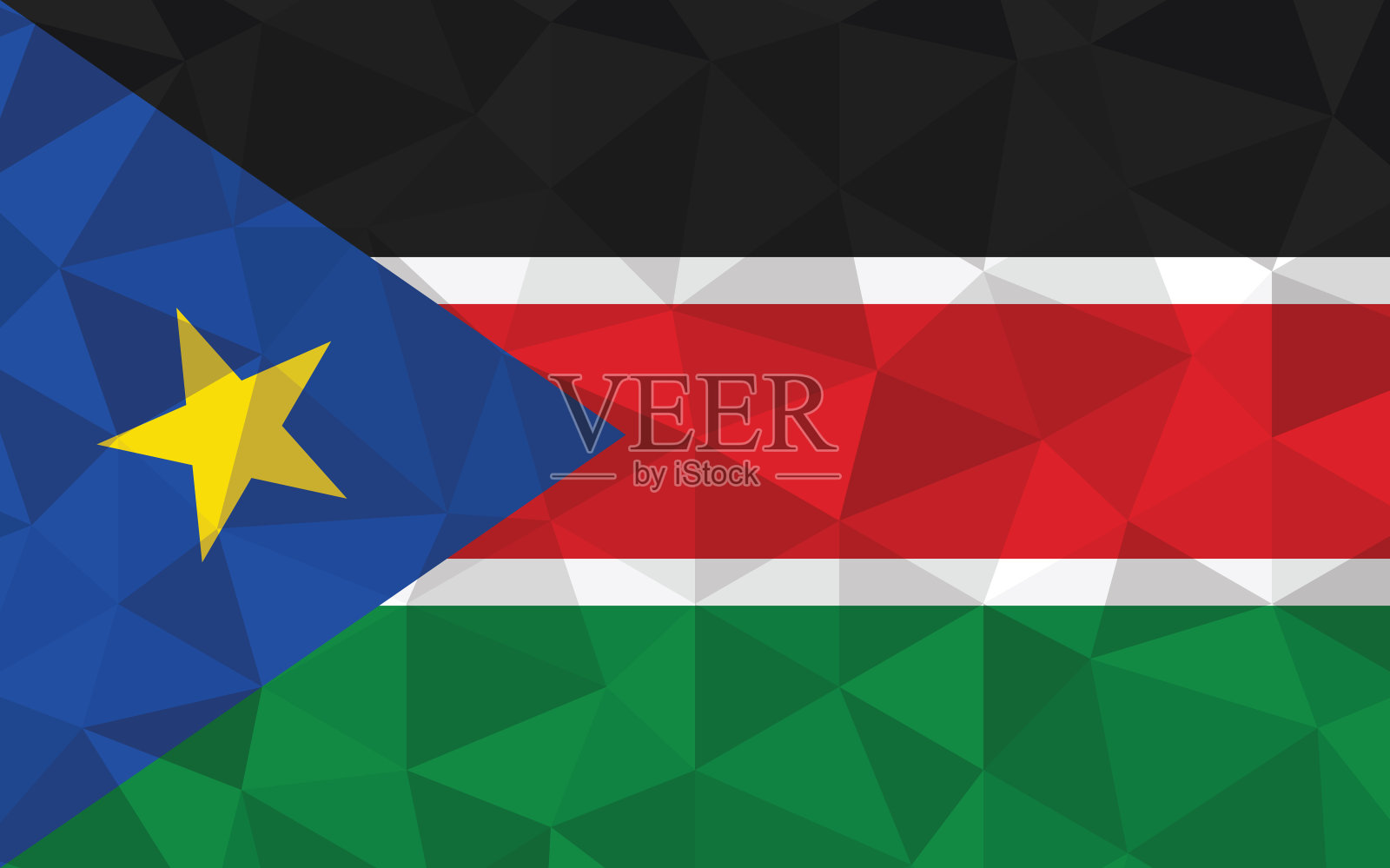 低聚南苏丹旗帜矢量插图。三角形的南苏丹国旗图形。南苏丹国旗是独立的象征。插画图片素材