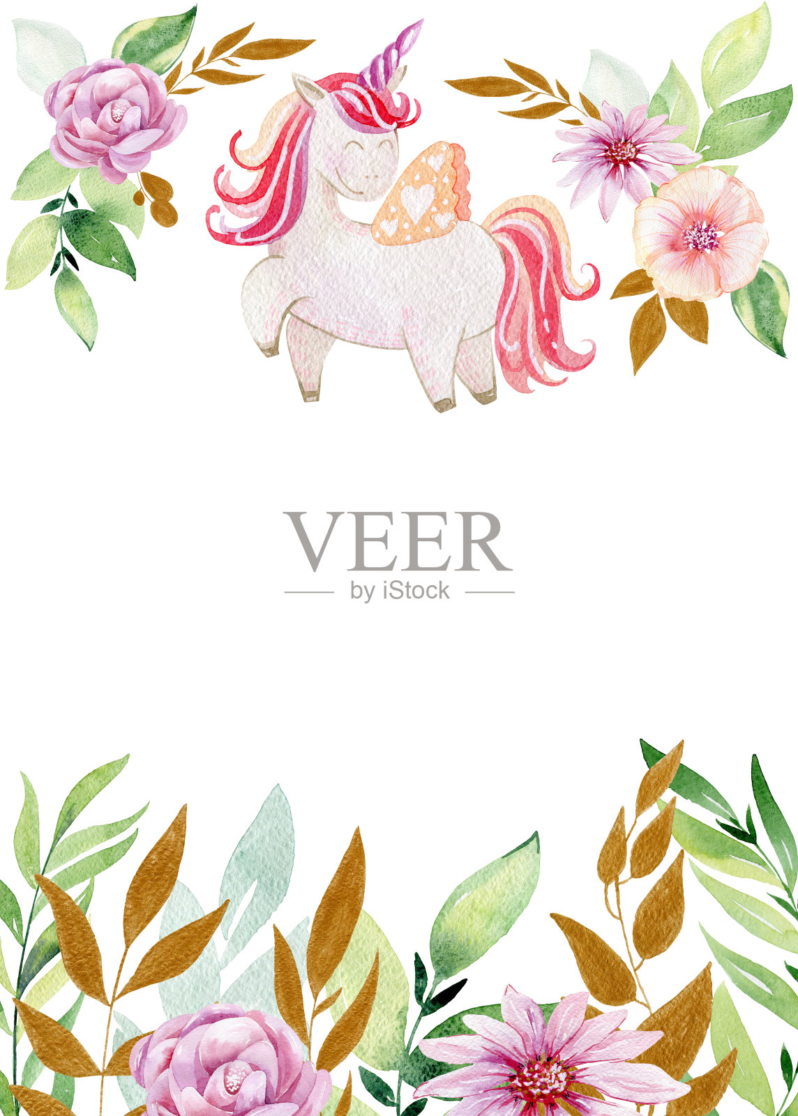 水彩可爱的独角兽插画图片素材