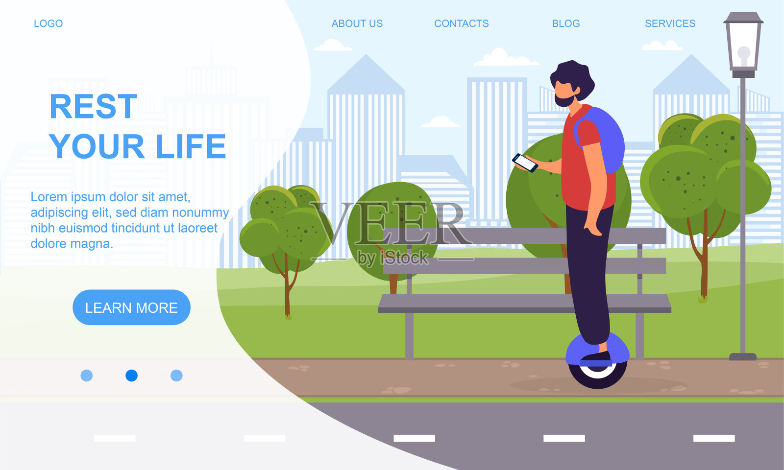 男人骑着电动独轮车插画图片素材