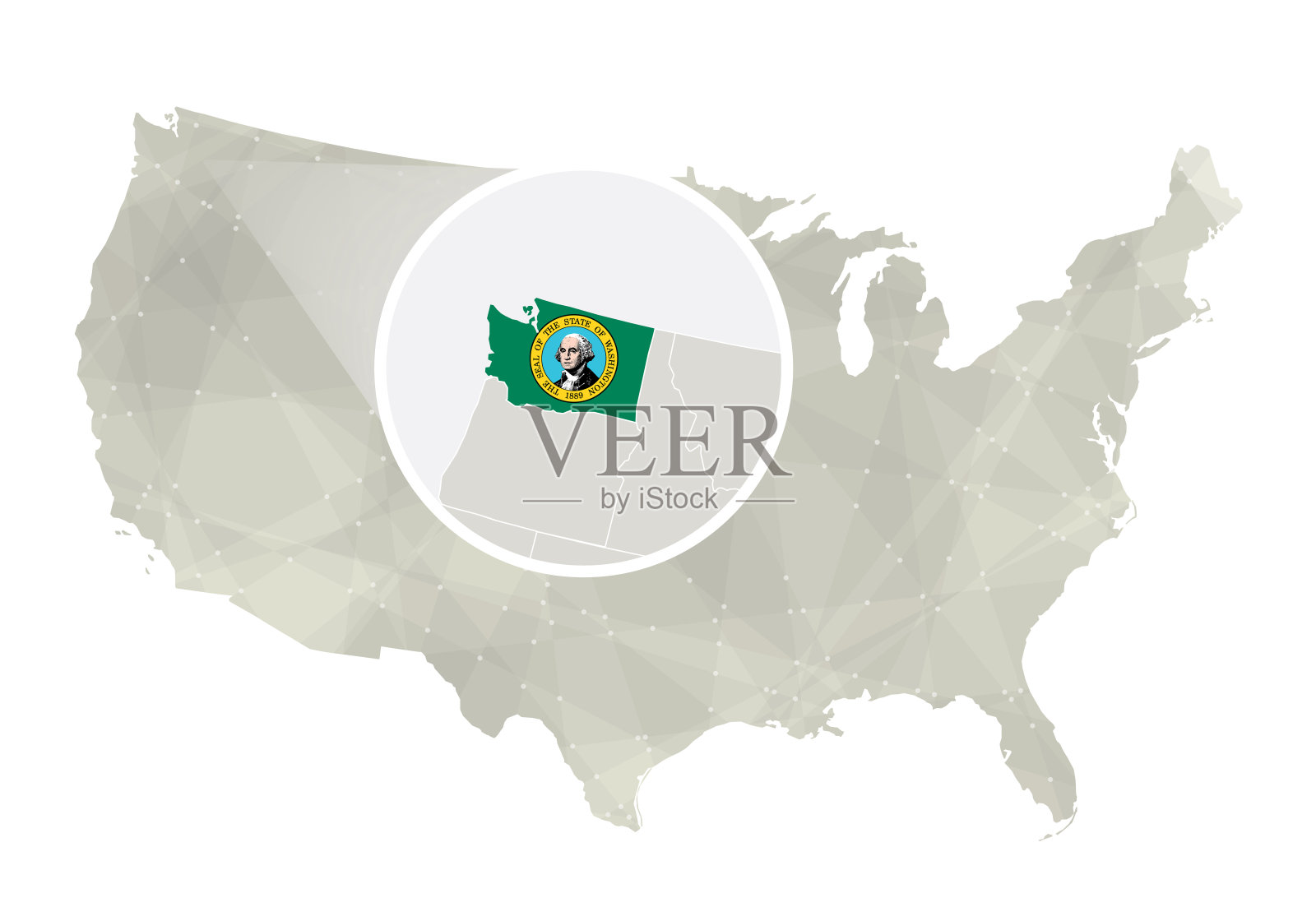 多边形抽象美国地图与放大的华盛顿州。插画图片素材