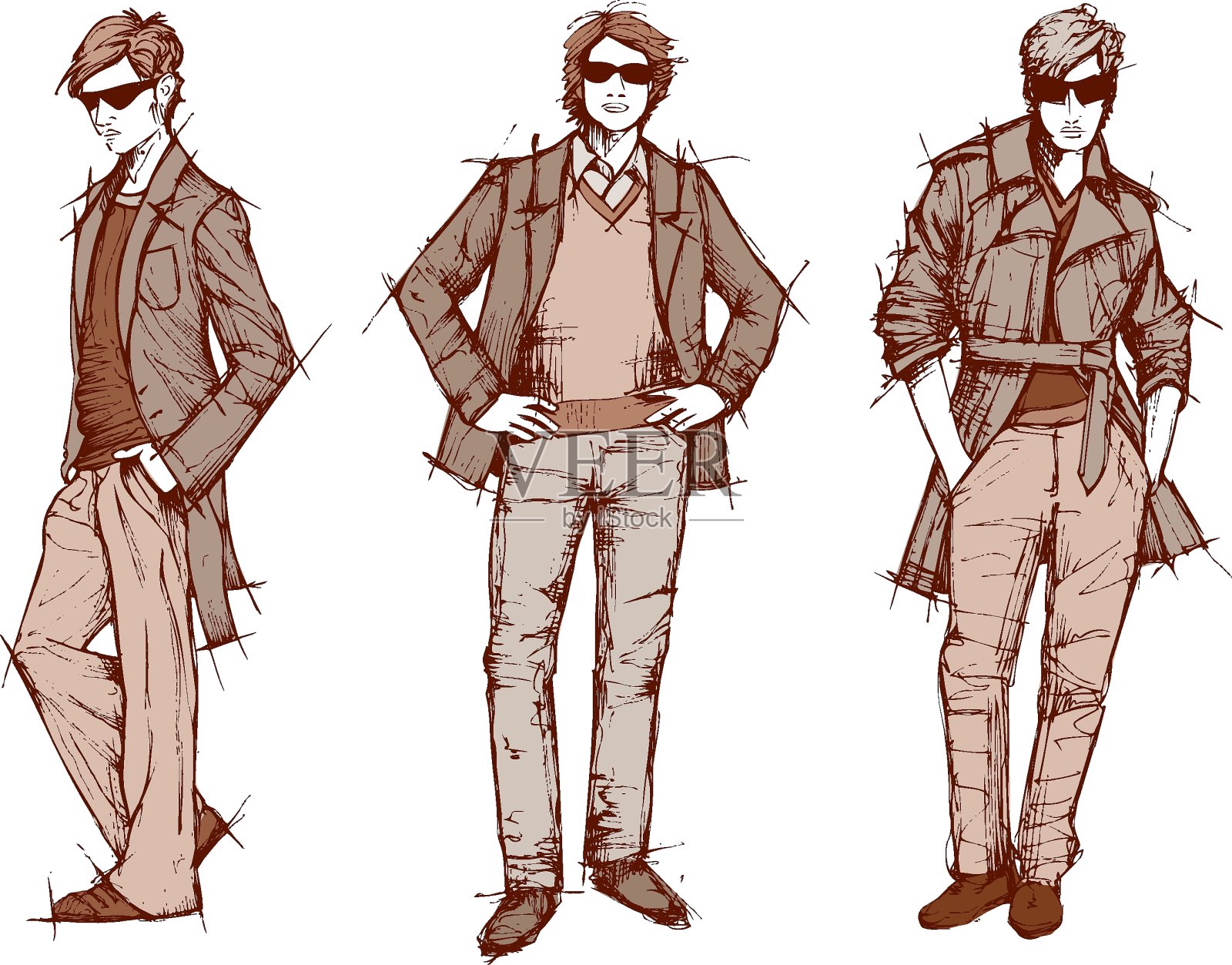 三个型男插画图片素材