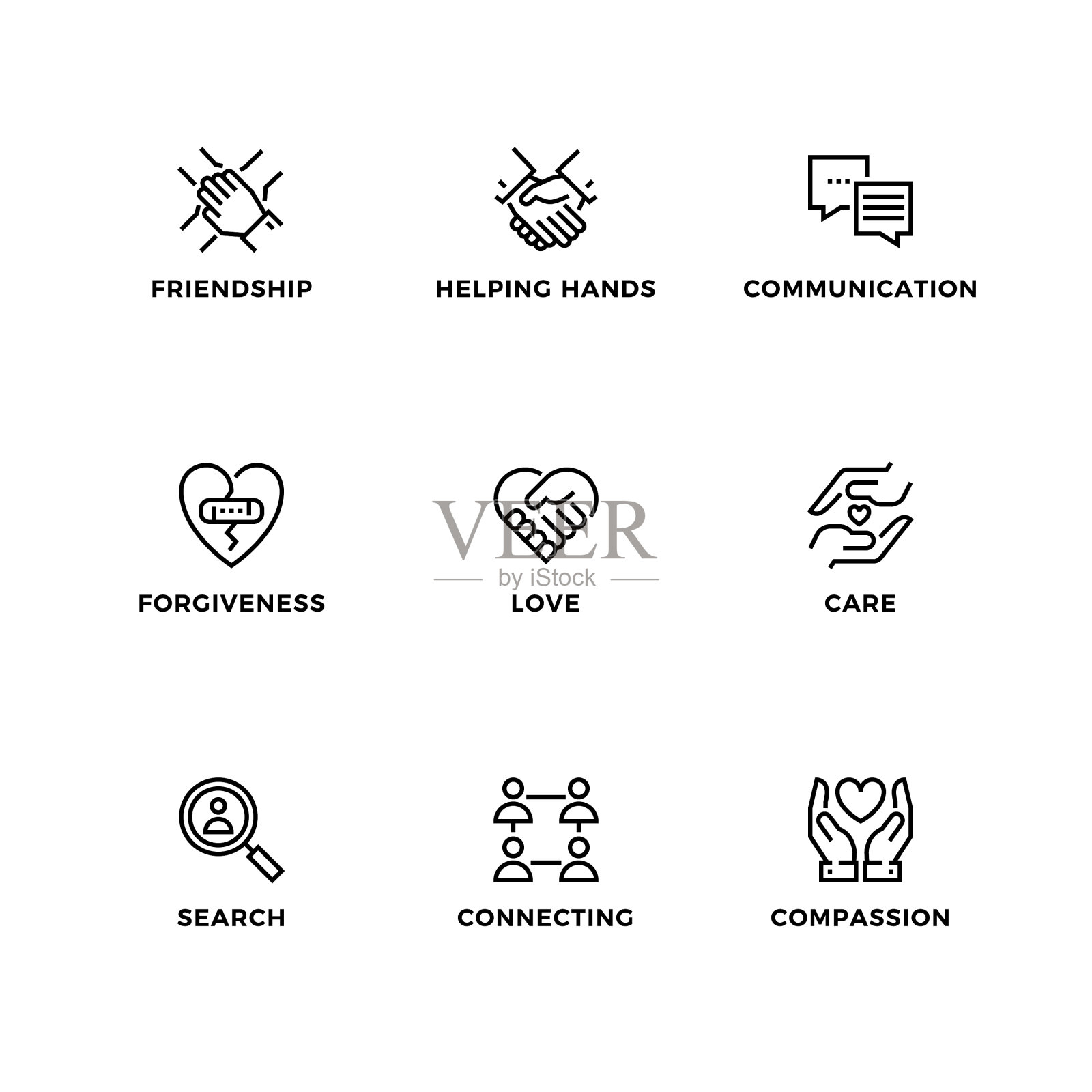 矢量集设计元素,标志设计模板,图标和徽章的友谊。图标素材