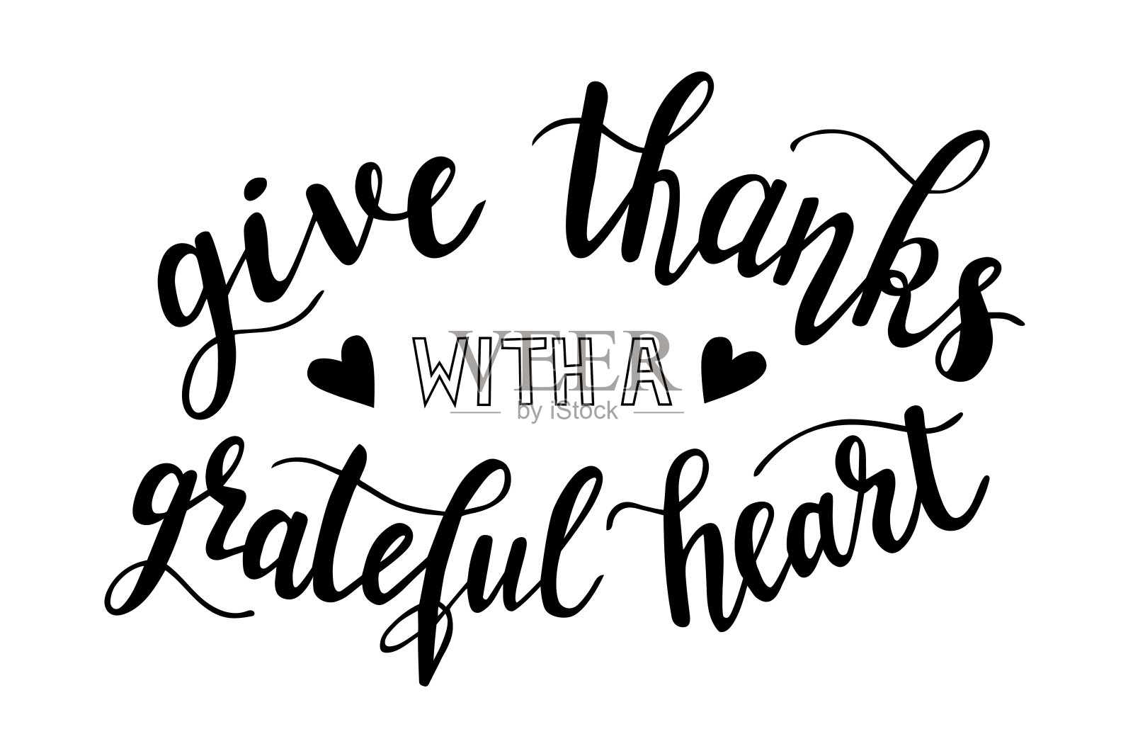 用一颗感恩的心手写字母矢量为秋天,秋天和感恩节季节的报价和短语为卡片,横幅,海报,枕头和衣服设计。插画图片素材