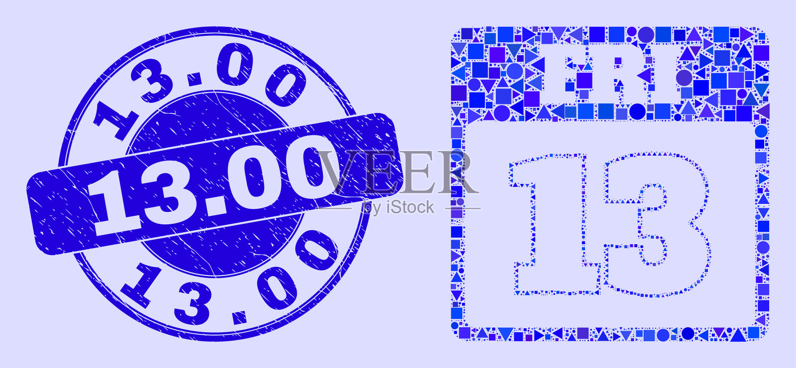 蓝色垃圾1300邮票和第十三星期五日历插画图片素材