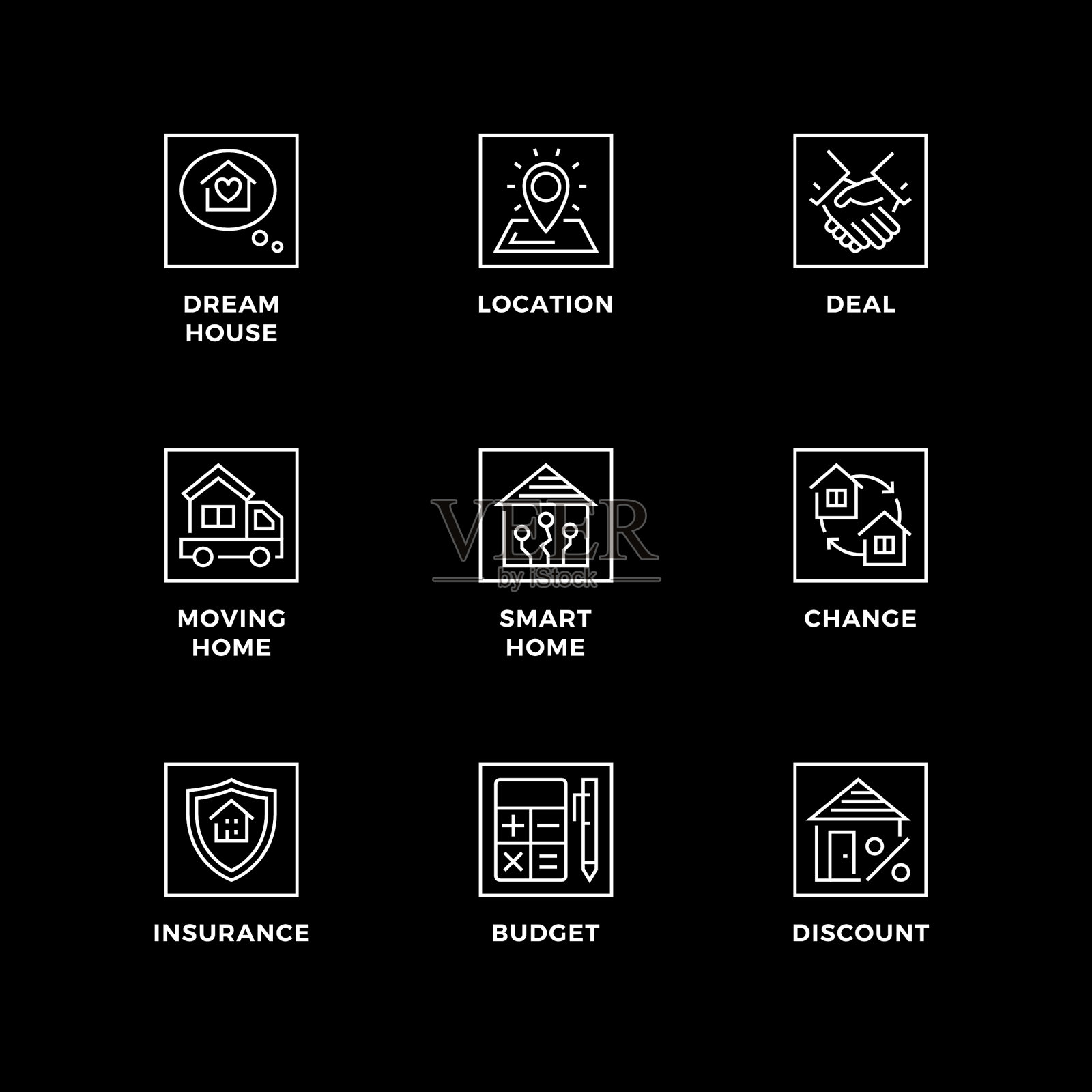 矢量集设计元素,标志设计模板,图标和徽章的房地产。图标素材