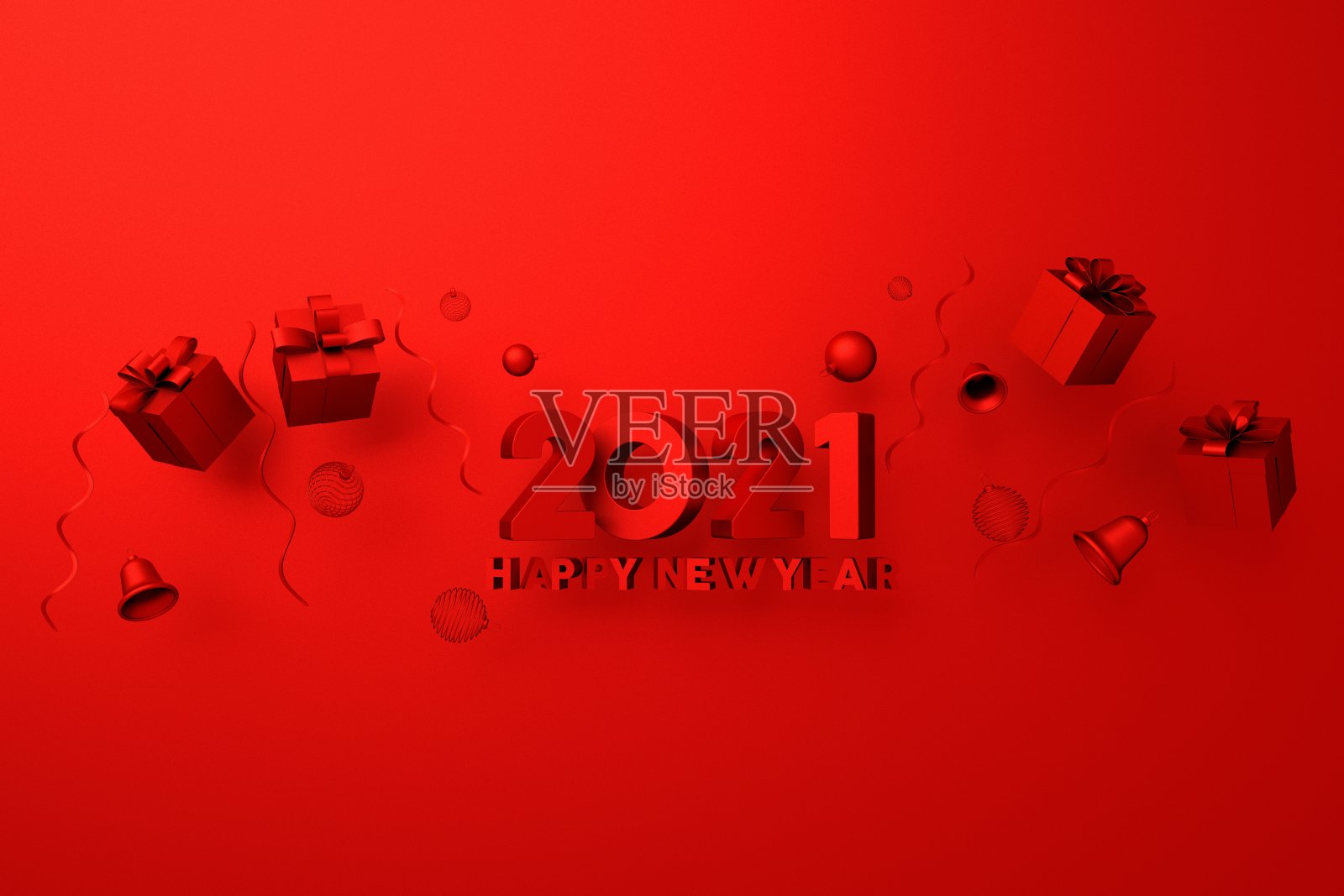 2021年新年,最小圣诞概念,3d渲染装饰照片摄影图片