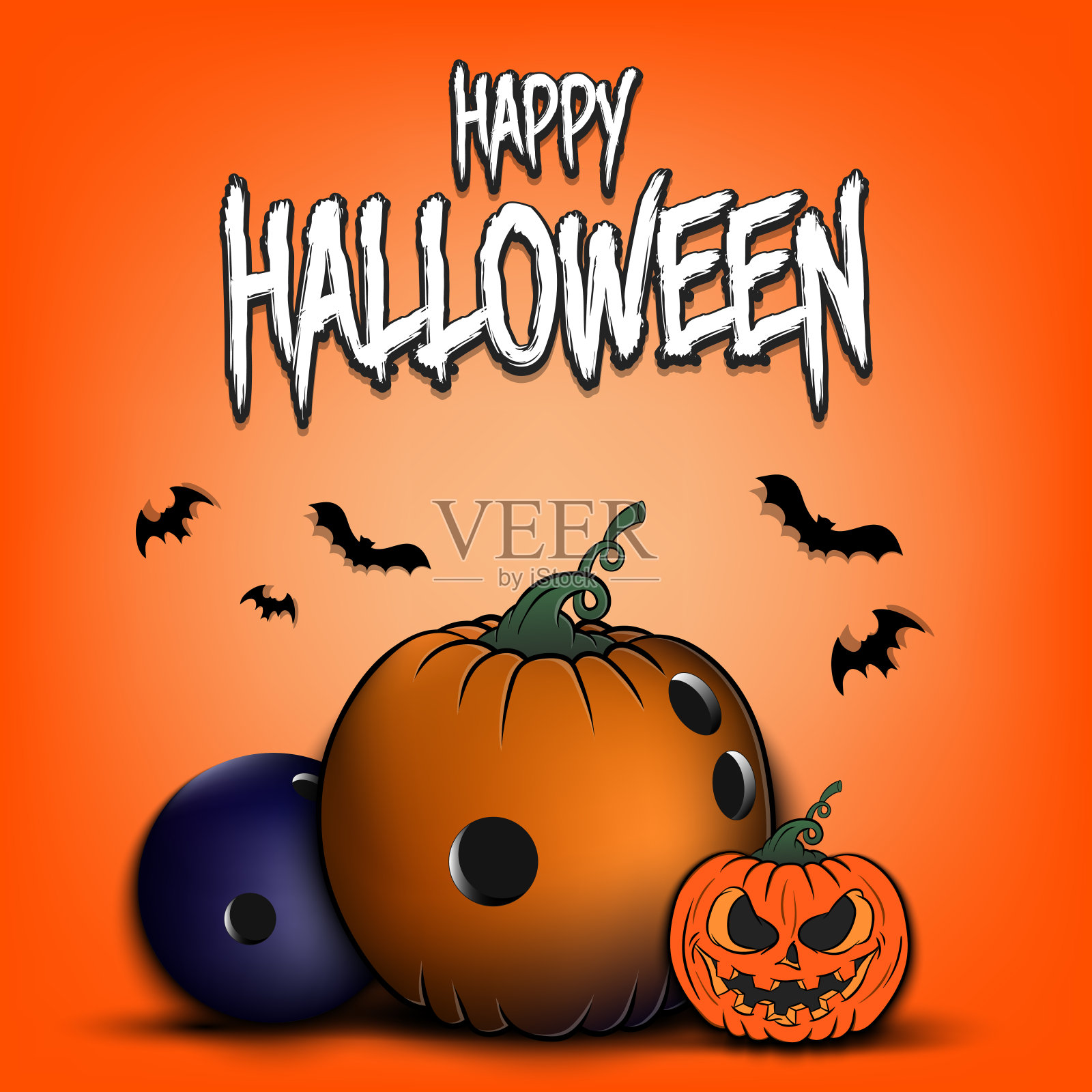万圣节快乐。保龄球的南瓜设计模板素材