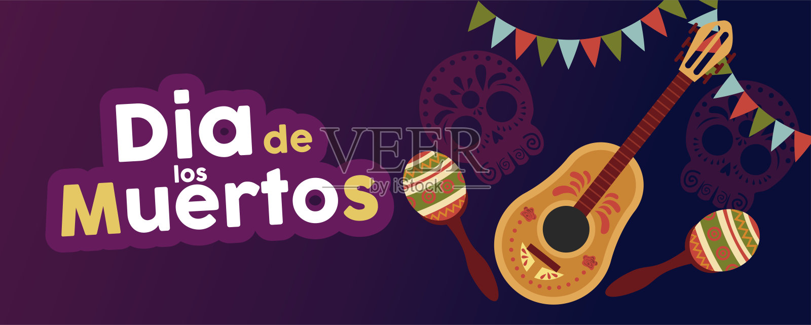 有乐器和花环的亡灵海报设计模板素材