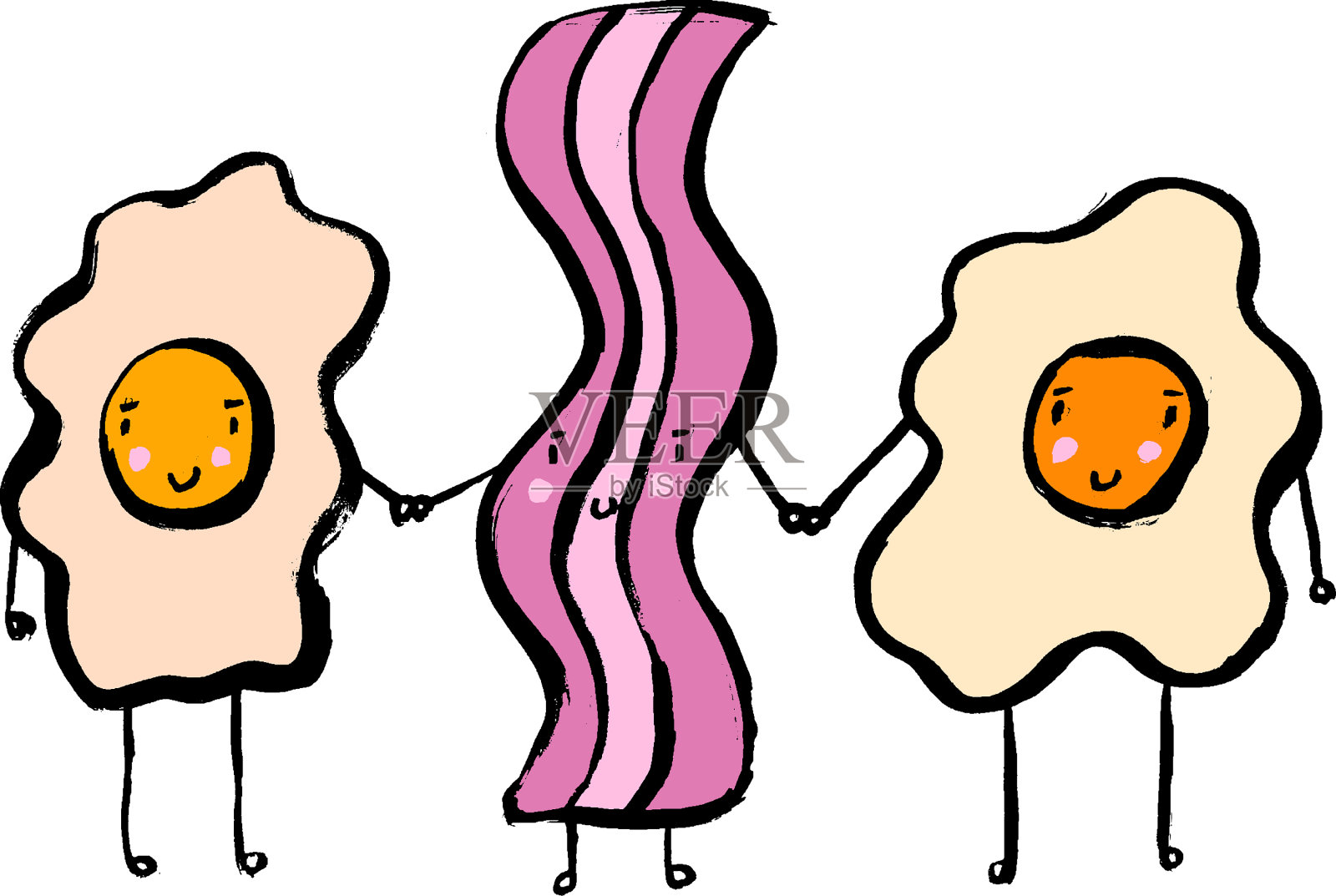 煎蛋和培根人物手绘设计元素图片