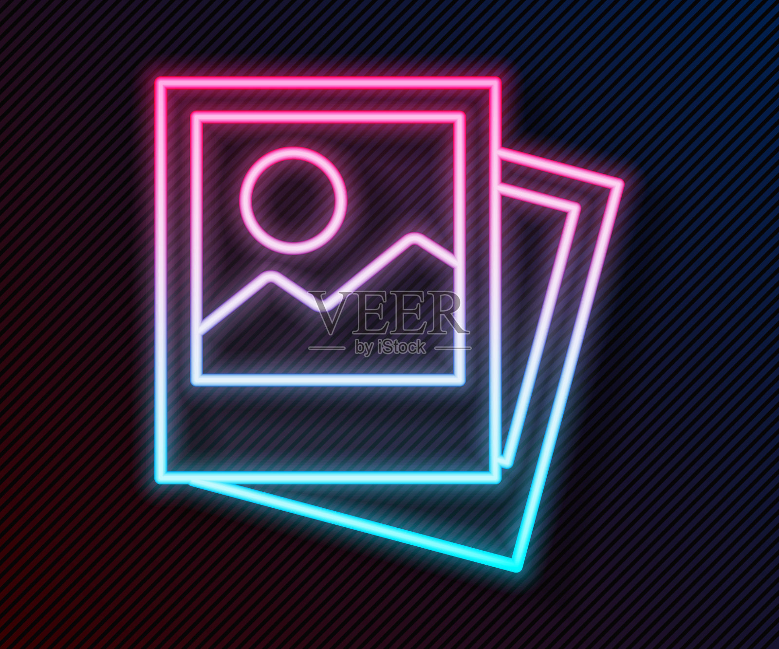 发光的霓虹灯线照片图标孤立在黑色背景。矢量图插画图片素材