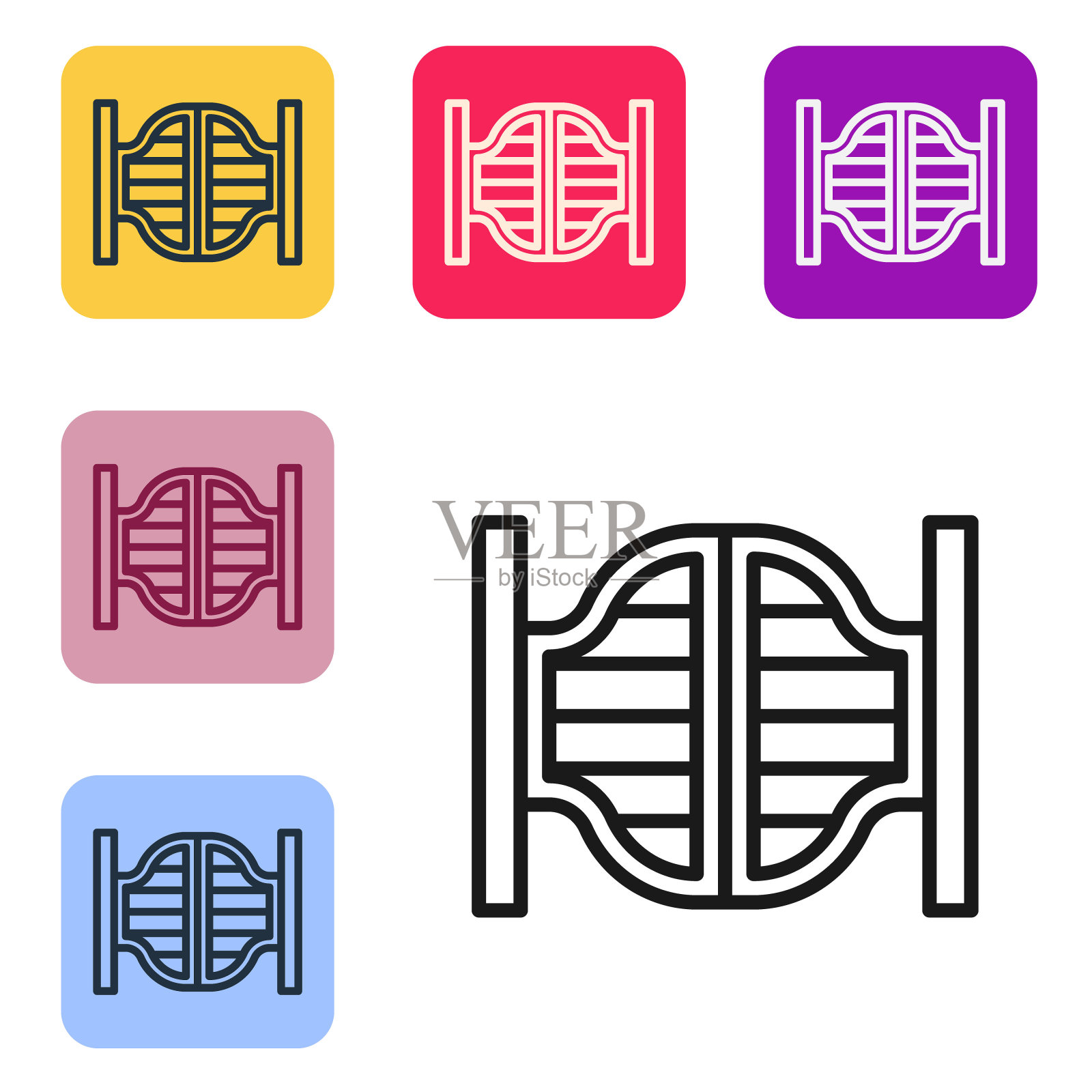 黑色线老西部摆动沙龙门图标孤立在白色背景。设置图标的颜色方形按钮。向量图标素材