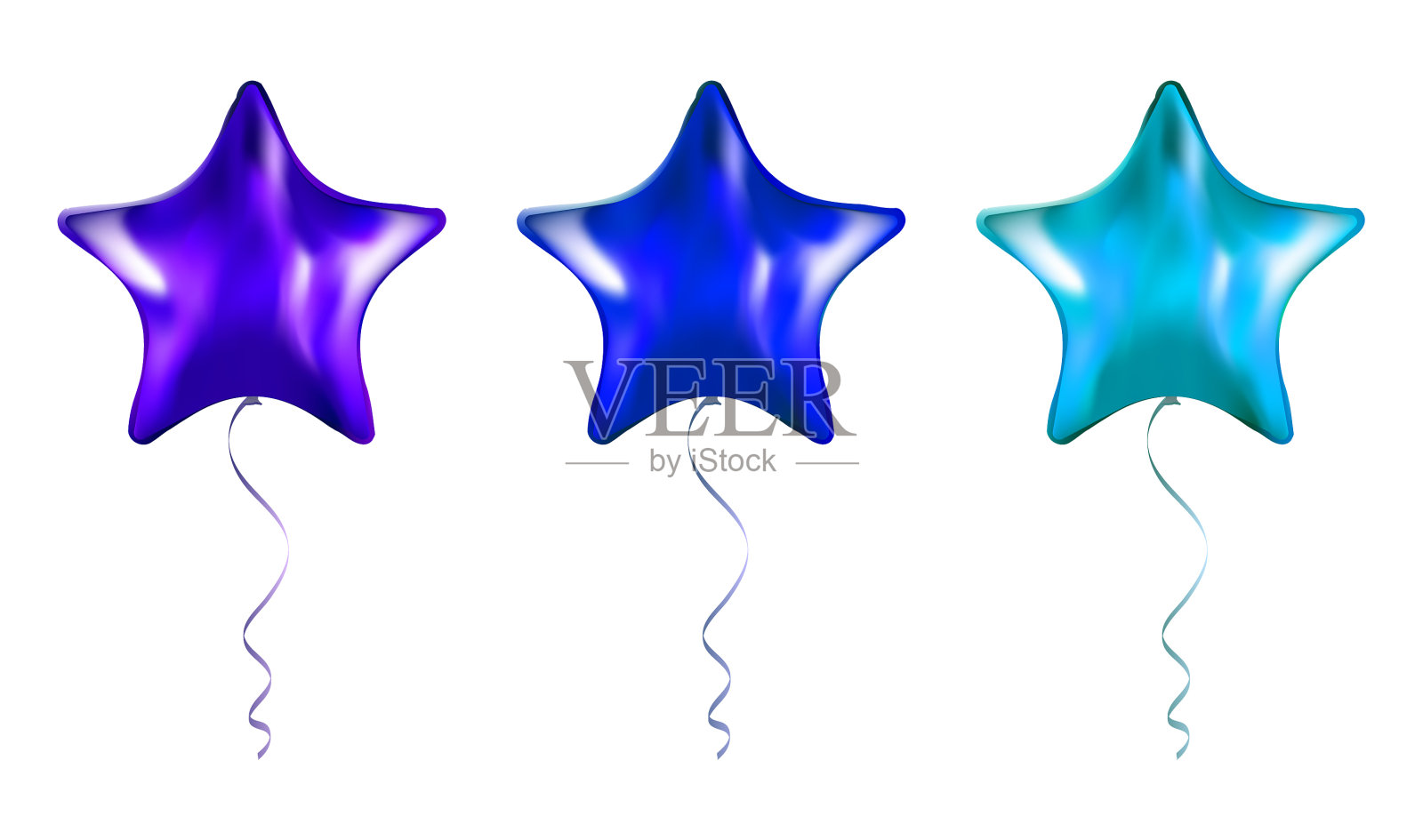 设置紫色和蓝色星星形状的铝箔气球插画图片素材