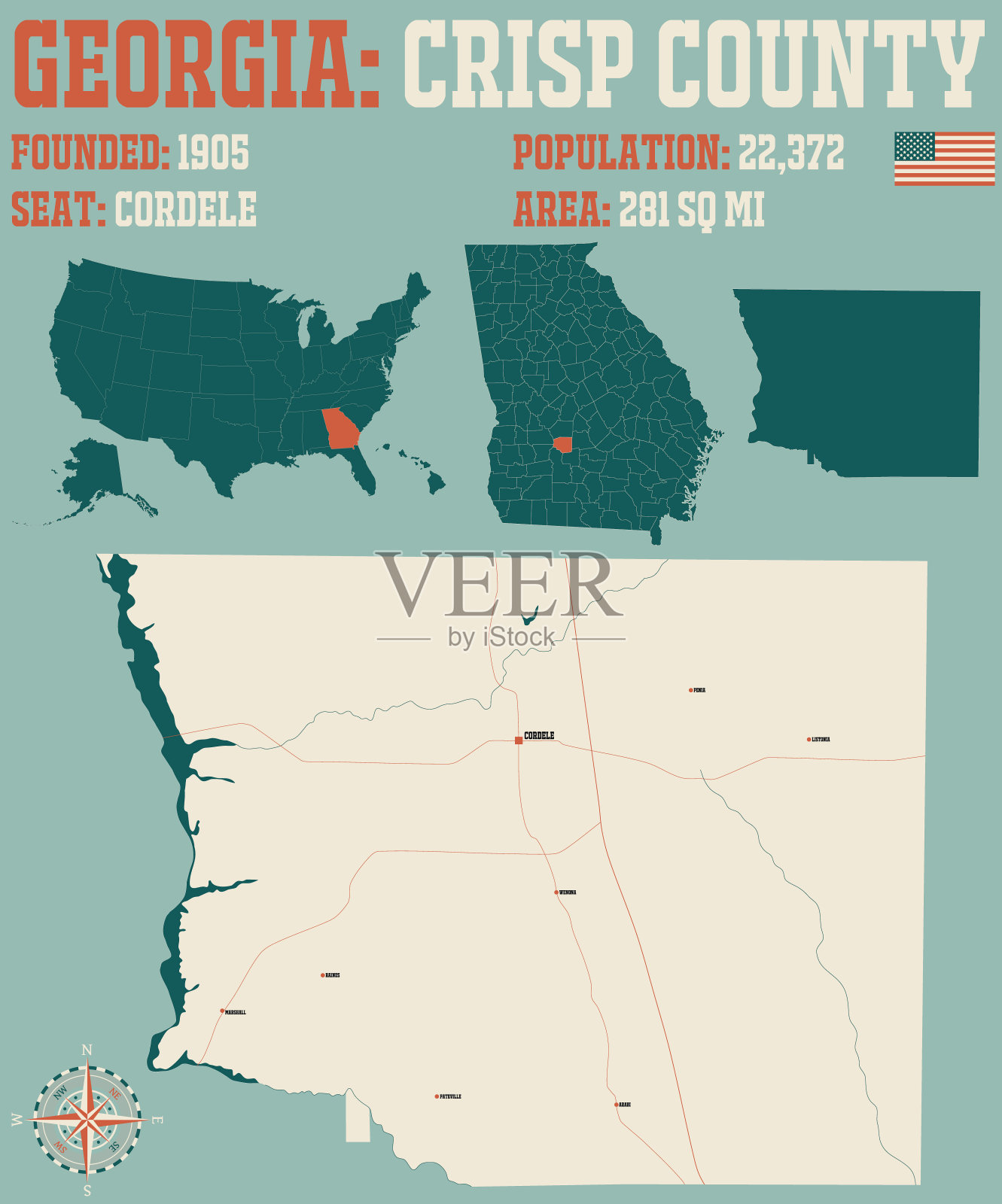 乔治亚州克里斯普县的地图插画图片素材