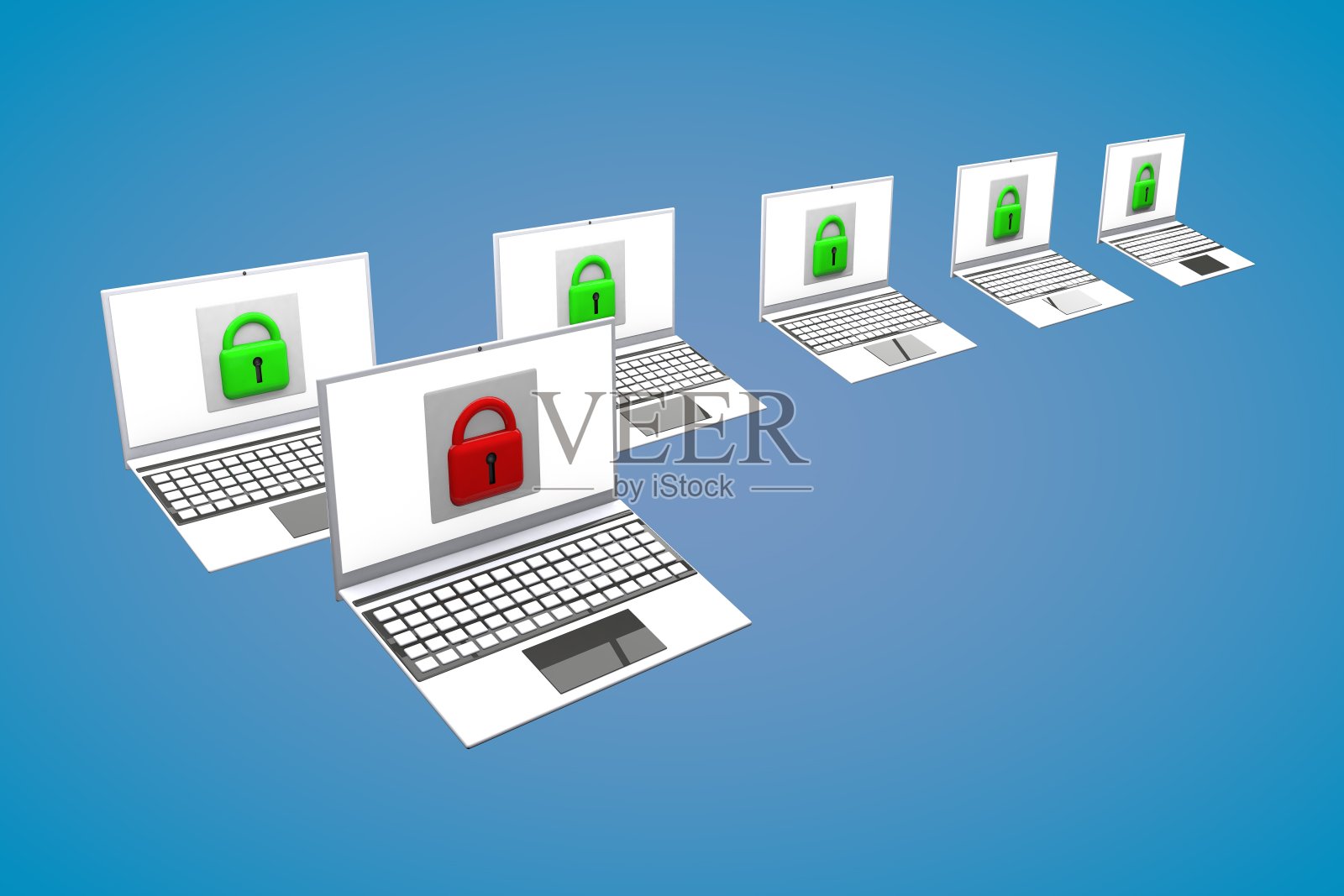 保护和不保护的笔记本电脑。破解密码,泄露个人资料。三维渲染照片摄影图片