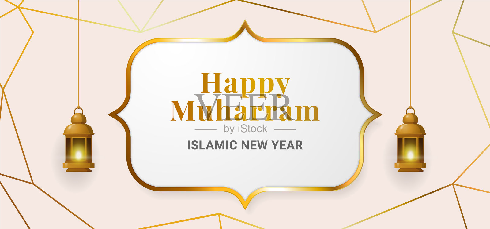 快乐的穆哈兰伊斯兰新年背景金色插画图片素材
